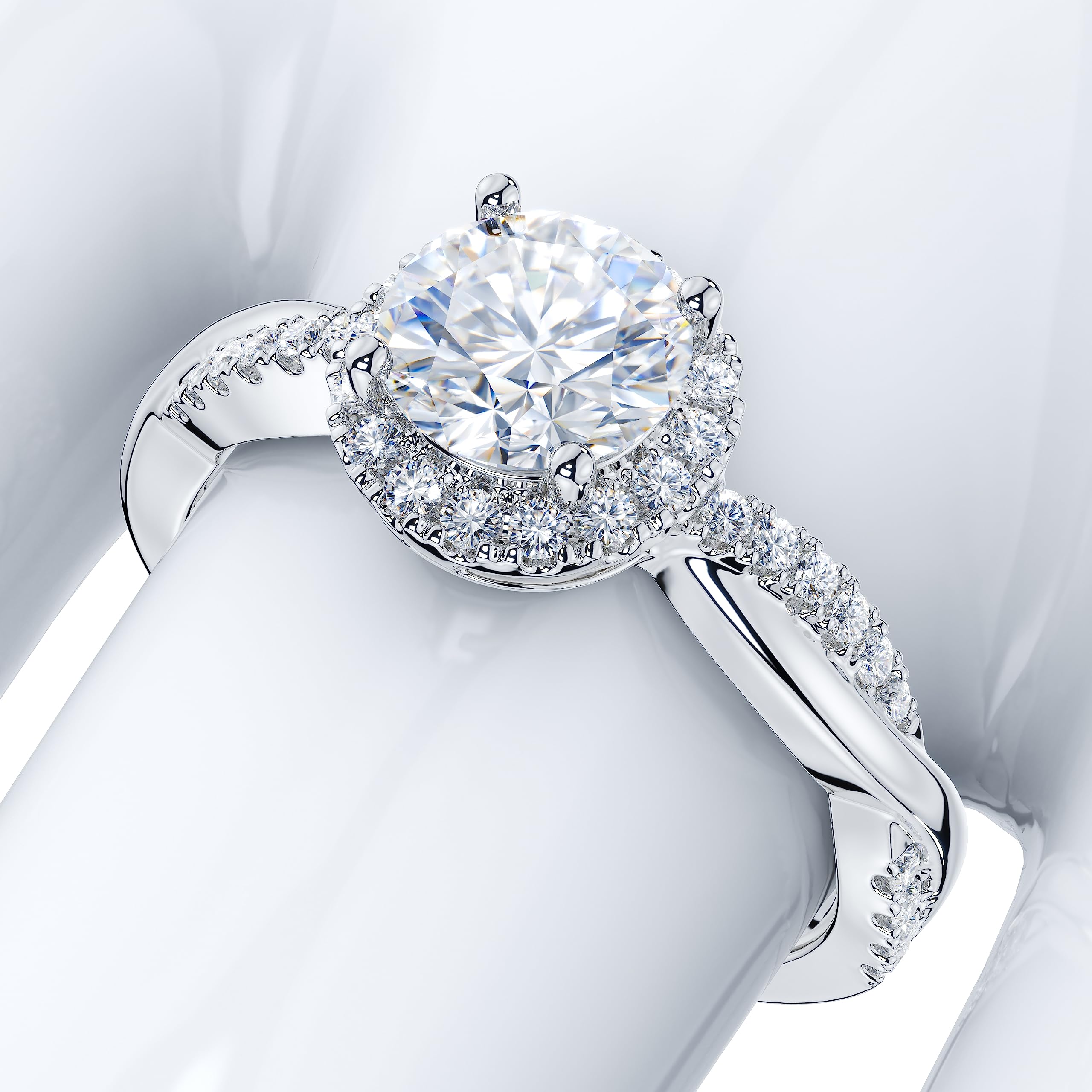 Sterling Silver Petite Twisted Vine 1CT Round Brilliant Cut Genuine Moissanite Halo Engagement Ring & Promise Ring for Women | Perfect for Proposals, Anniversaries & Special Occasions