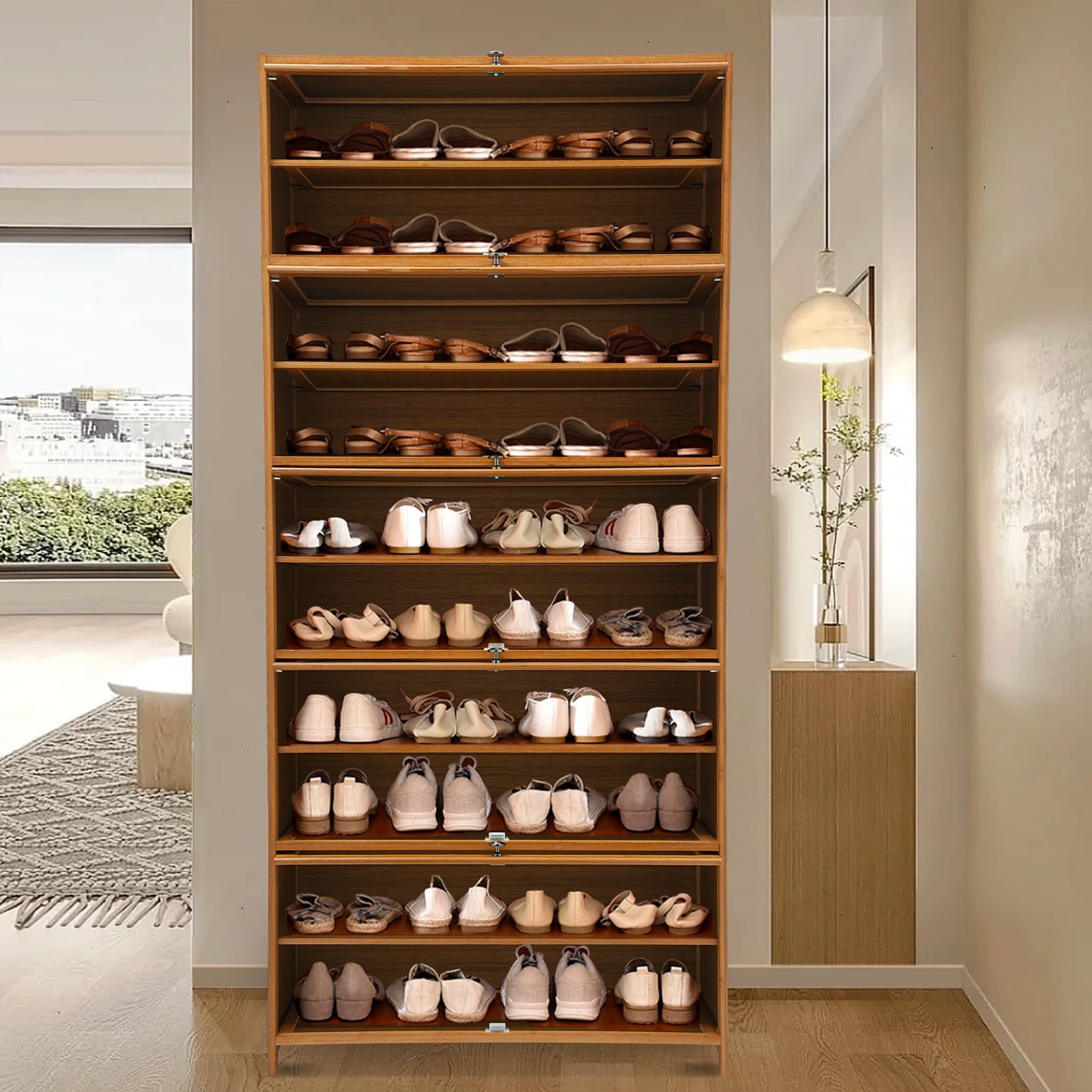 11-Tier Bamboo Shoe Cabinet Organizer - Freestanding Shoe Rack with Adjustable Shelves for Entryway, Hallway, Closet (31.5