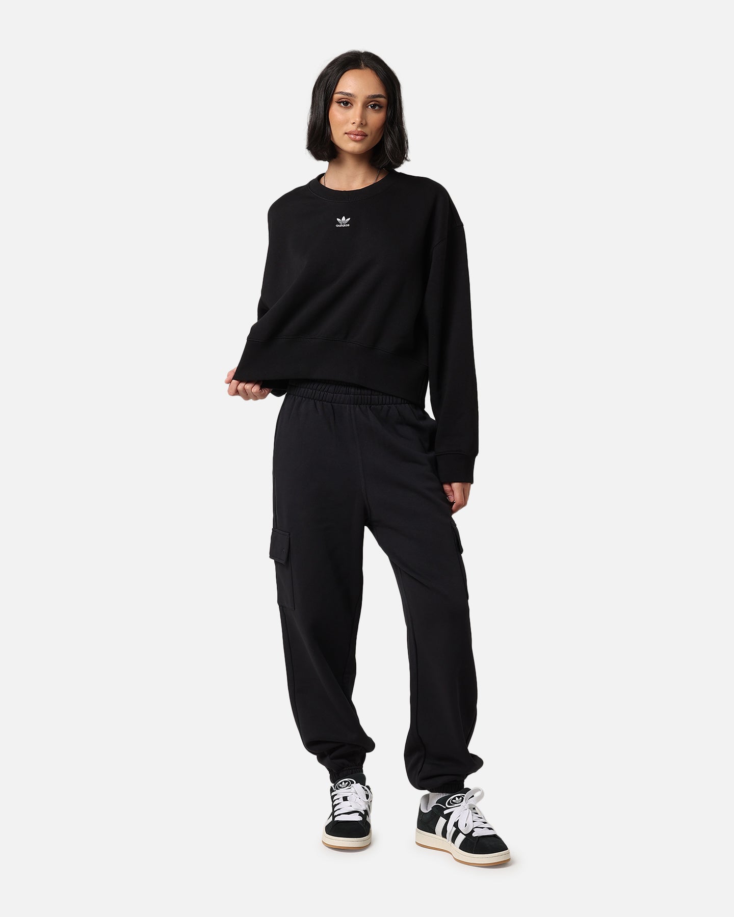 Adidas Women's Essentials Crewneck Sweatshirt - Soft Cotton Pullover Sweater, Black - Perfect for Casual Wear, Gym & Lounge