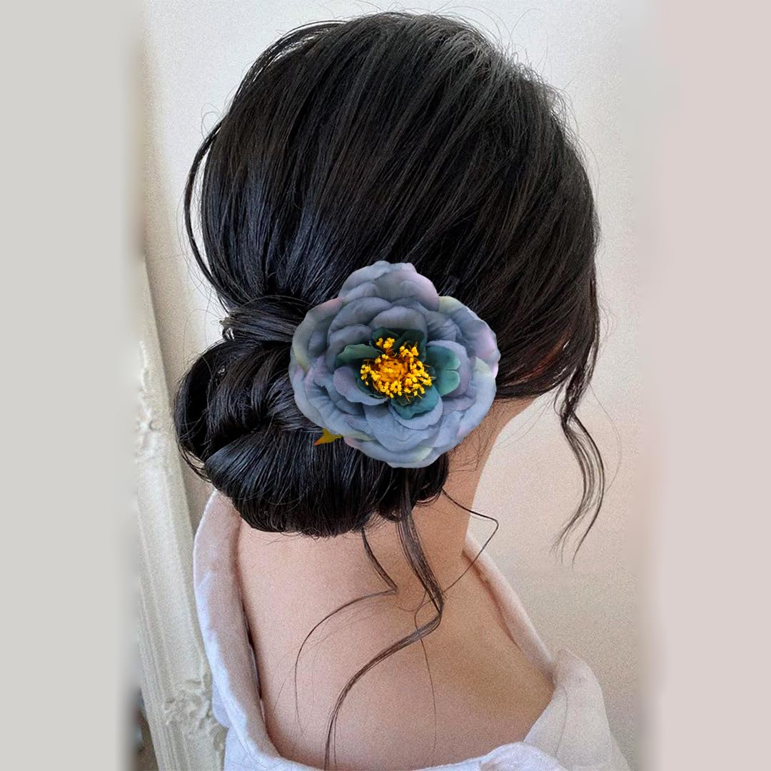 Artificial Rose Hair Pin for Women & Girls - Floral Hair Clip, Side Juda Pin (Grey, Pack of 1) | Perfect for Weddings, Parties & Everyday Elegance