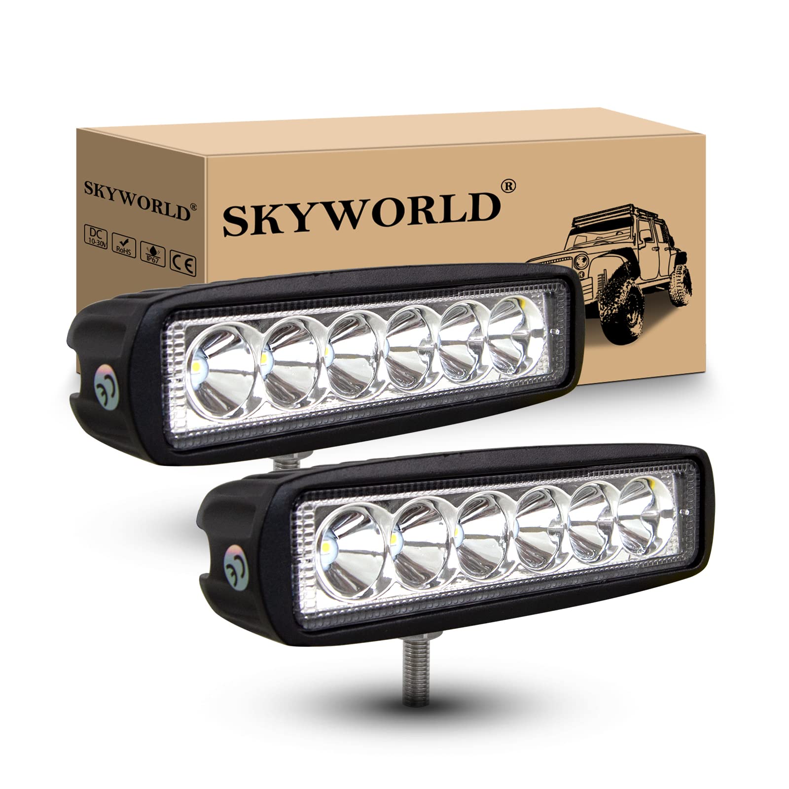 SKYWORLD 2-Pack 6-Inch 18W LED Spot Work Lights - Waterproof Off-Road Fog Lamps for 4WD, SUV, ATV, Truck & Boat (12V/24V) - Perfect for Night Driving, Marine Use & Off-Road Adventures
