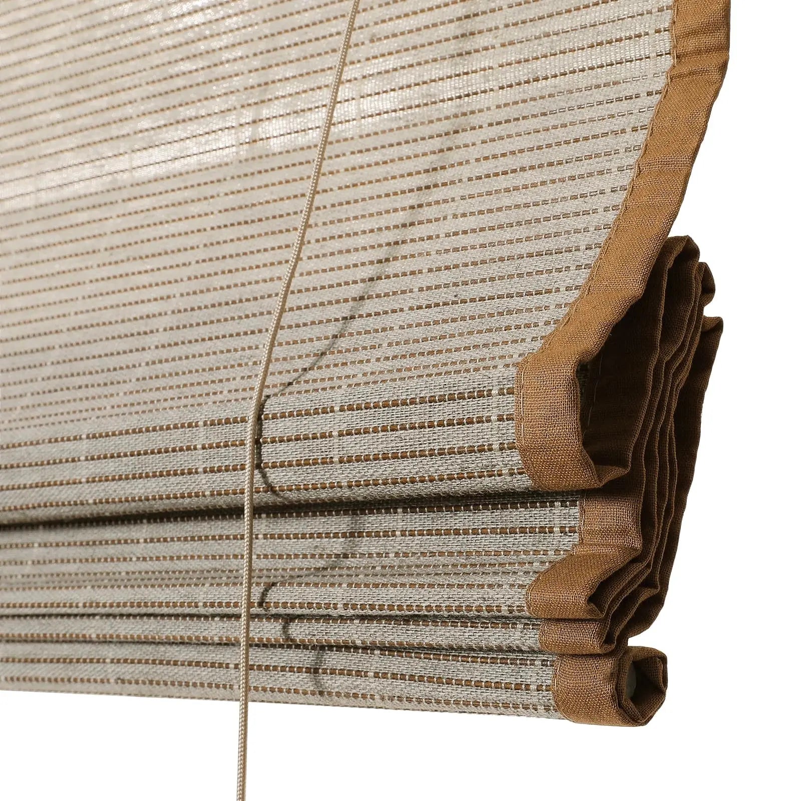 Natural Flax Bamboo Woven Window Shade - Light Gray Brown for Living Room & Bedroom Blackout Privacy