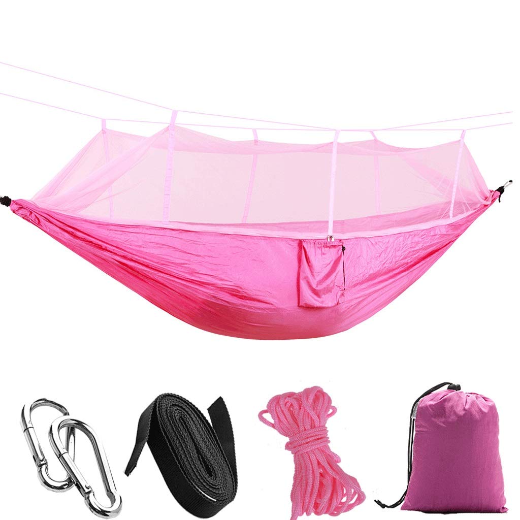 Lightweight Portable Camping Hammock - 440 lb Capacity Nylon Parachute Hammock for Outdoor, Indoor, Patio & Backyard (260x140cm) - Perfect for Travel, Relaxation & Adventure (Pink)
