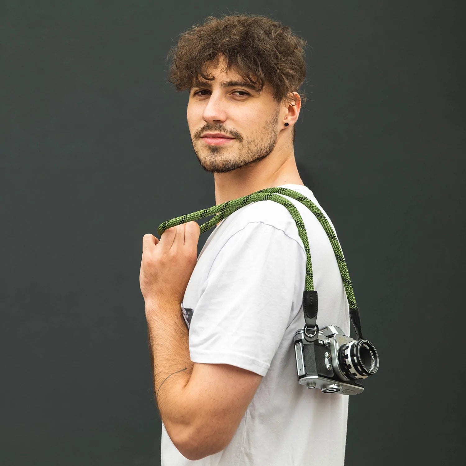 Cooph Rope Camera Strap with Split Ring - 45.3 Inch (115cm) Adjustable Neck Strap for DSLR, Mirrorless Cameras - Durable Duotone Green Design - Perfect for Travel, Hiking & Photography Enthusiasts