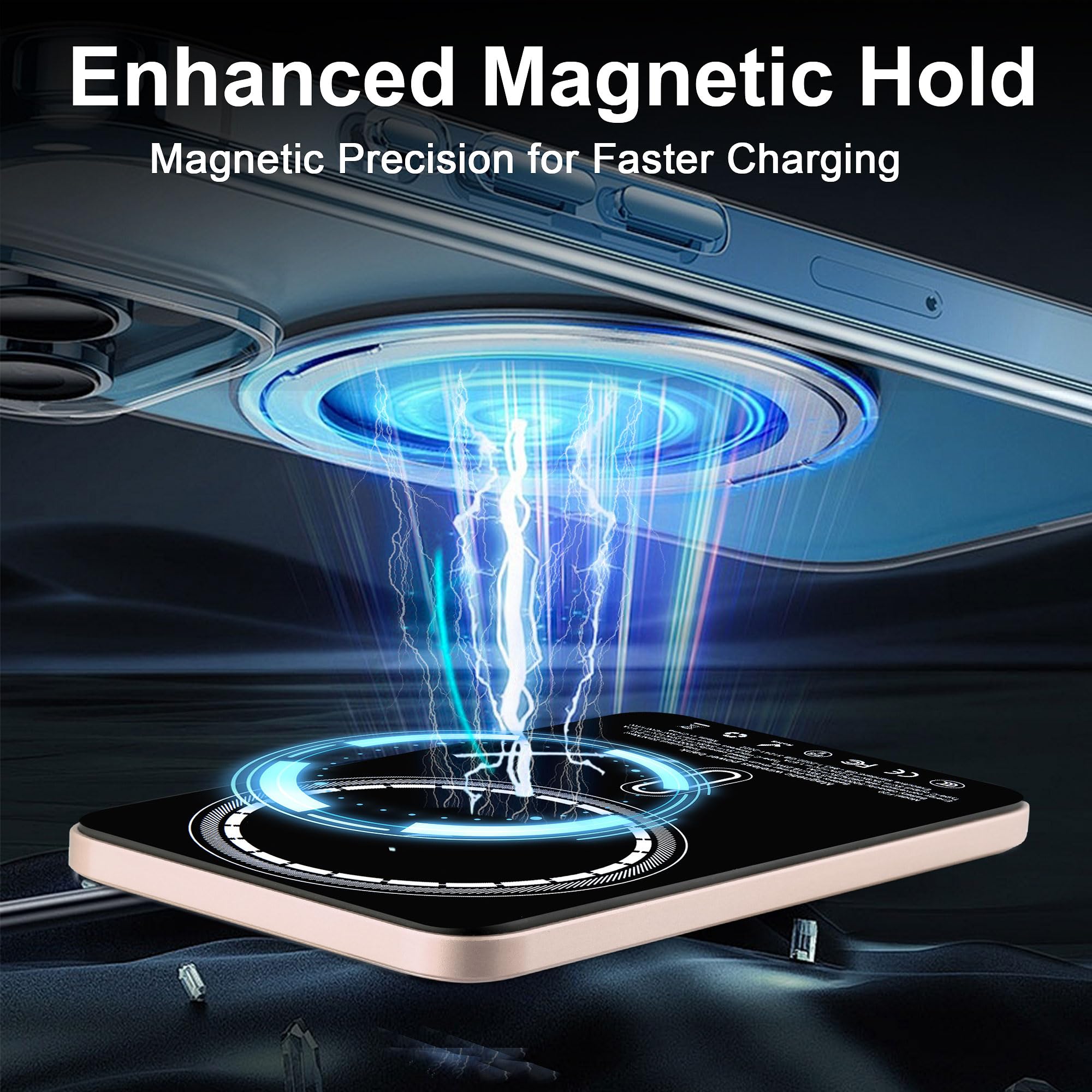 5000mAh Magnetic Wireless Portable Charger - 15W Ultra Slim Fast Charging Power Bank for iPhone 16/15/14/13/12 Pro/Pro Max/Plus - Metal Shell with USB-C Cable - Perfect for Travel, Office & On-the-Go Charging (Gold)