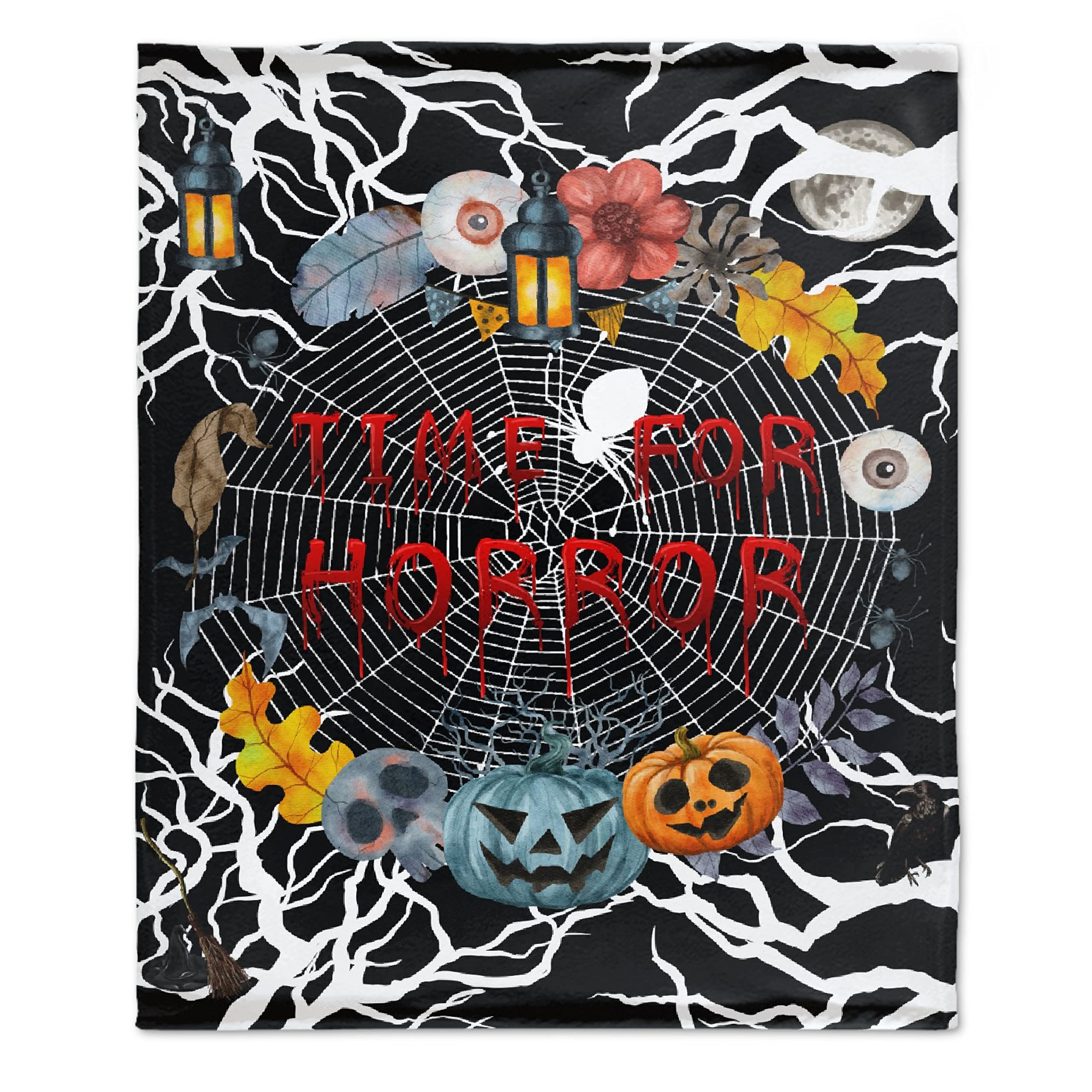 Halloween Horror Pumpkin & Spider Fleece Blanket - Soft Lightweight Throw for Women, Girls & Family (90x120in) - Perfect for Trick or Treat, Halloween Parties & Cozy Home Decor