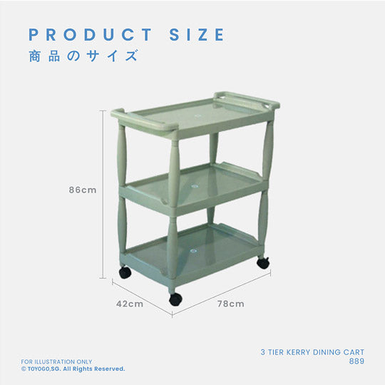 3-Tier Kerry Dining Cart with Wheels - Stainless Steel Kitchen Utility Cart for Dining Room, Living Room, or Office - Perfect for Serving Food, Storing Dishes, or Organizing Supplies