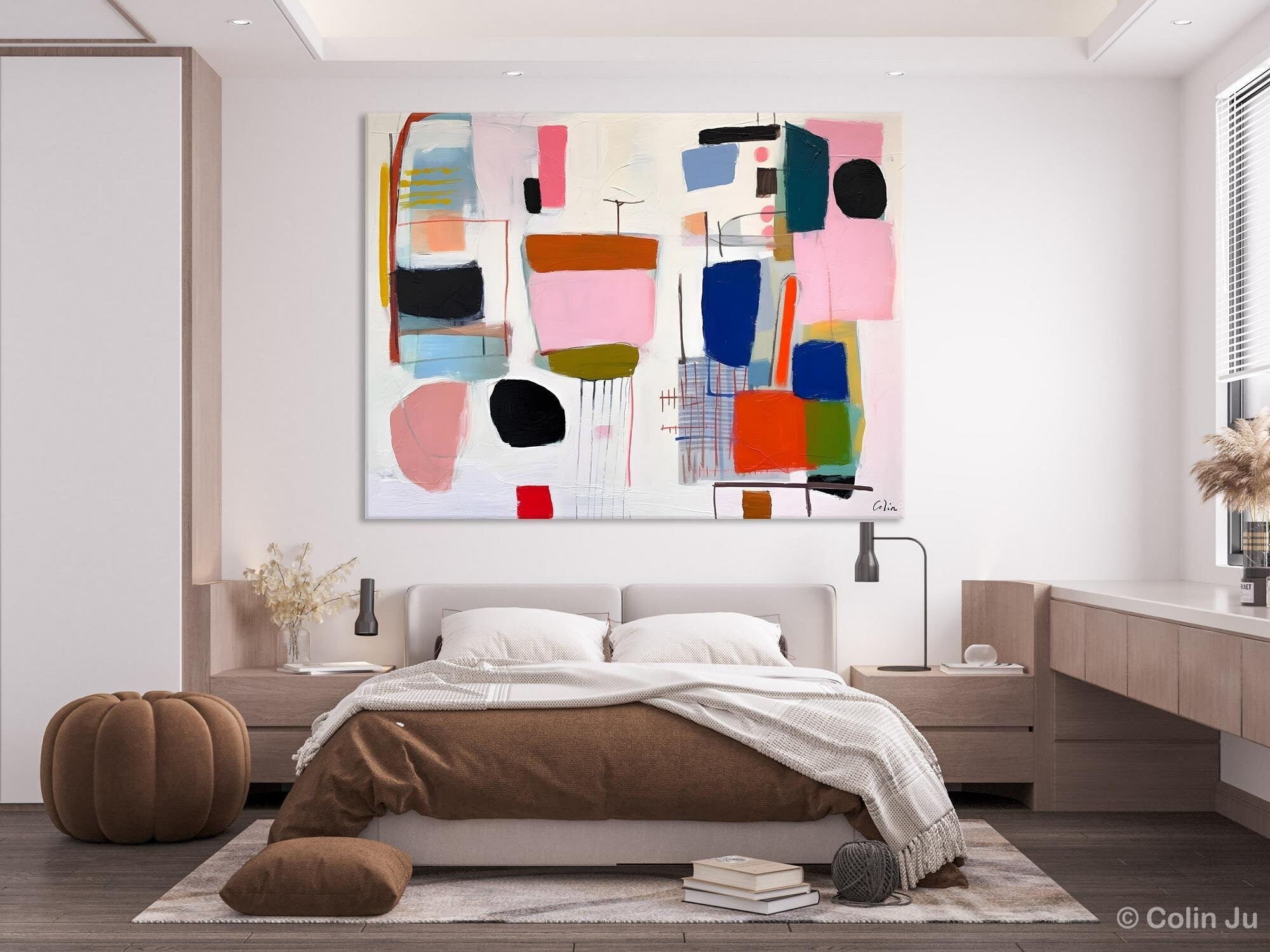 Original Modern Abstract Acrylic Painting on Canvas - Large Oversized Wall Art for Bedroom Decor | Contemporary Home & Office Wall Decor