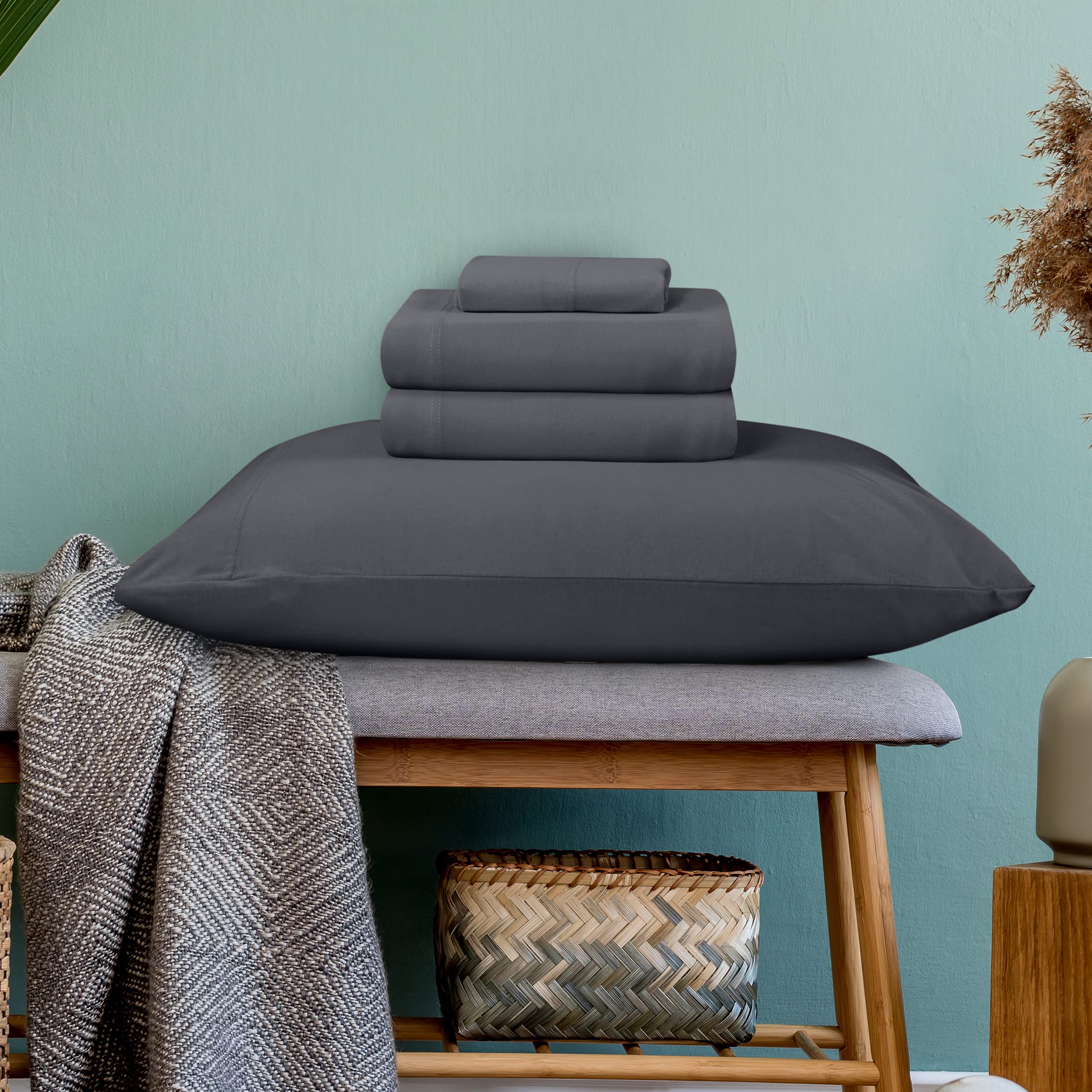 Utopia Bedding King Size Jersey Knit Sheet Set - 4 Piece Soft Stretchy Cotton Bed Sheets (Dark Grey) - Perfect for Cozy Nights & Guest Bedrooms