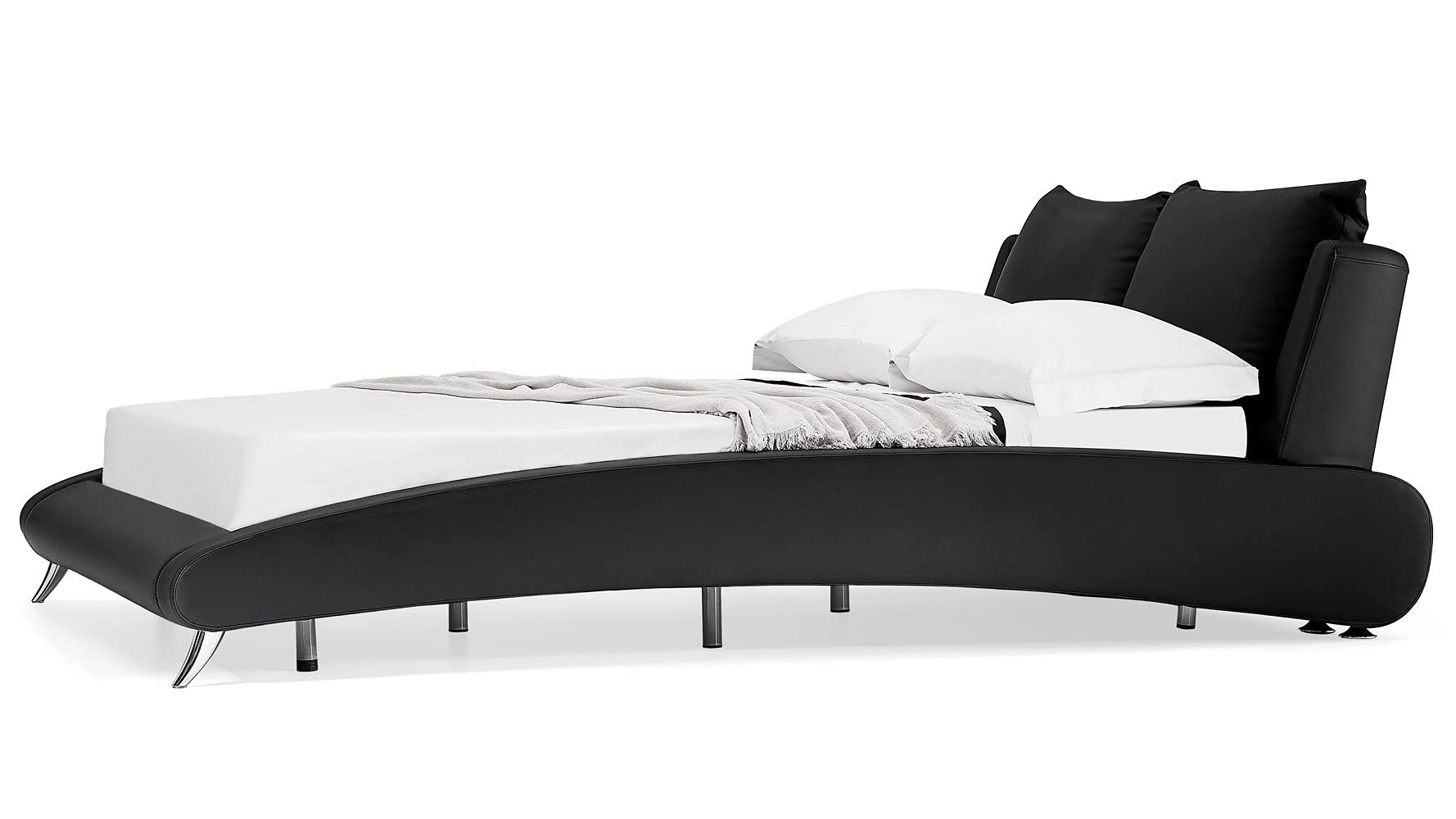 ZURI Cadillac Cal King Black Leather Platform Bed Frame - Modern Luxury Bedroom Furniture for Master Suite & Guest Room