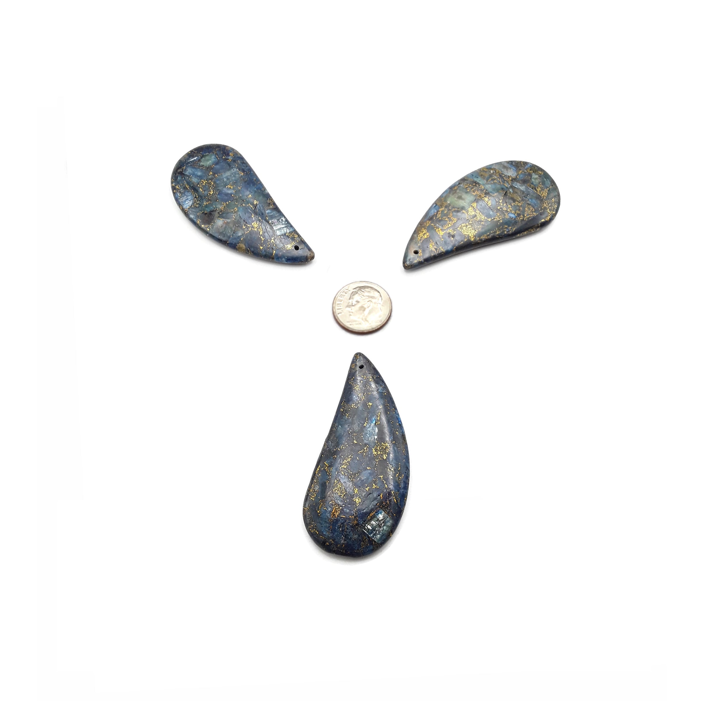 Natural Kyanite with Gold Matrix Pendant - 25x50mm Curved Drop Shape for Jewelry Making & Spiritual Healing