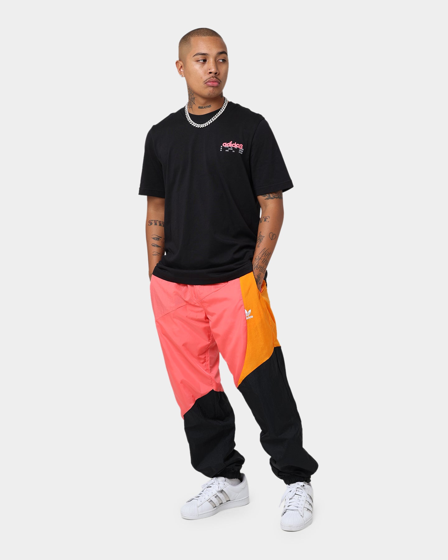 Adidas Adicolor Colorblock Track Pants for Men - Black/Semi Turb Running Jogger Pants with Side Stripes - Gym Workout & Casual Streetwear