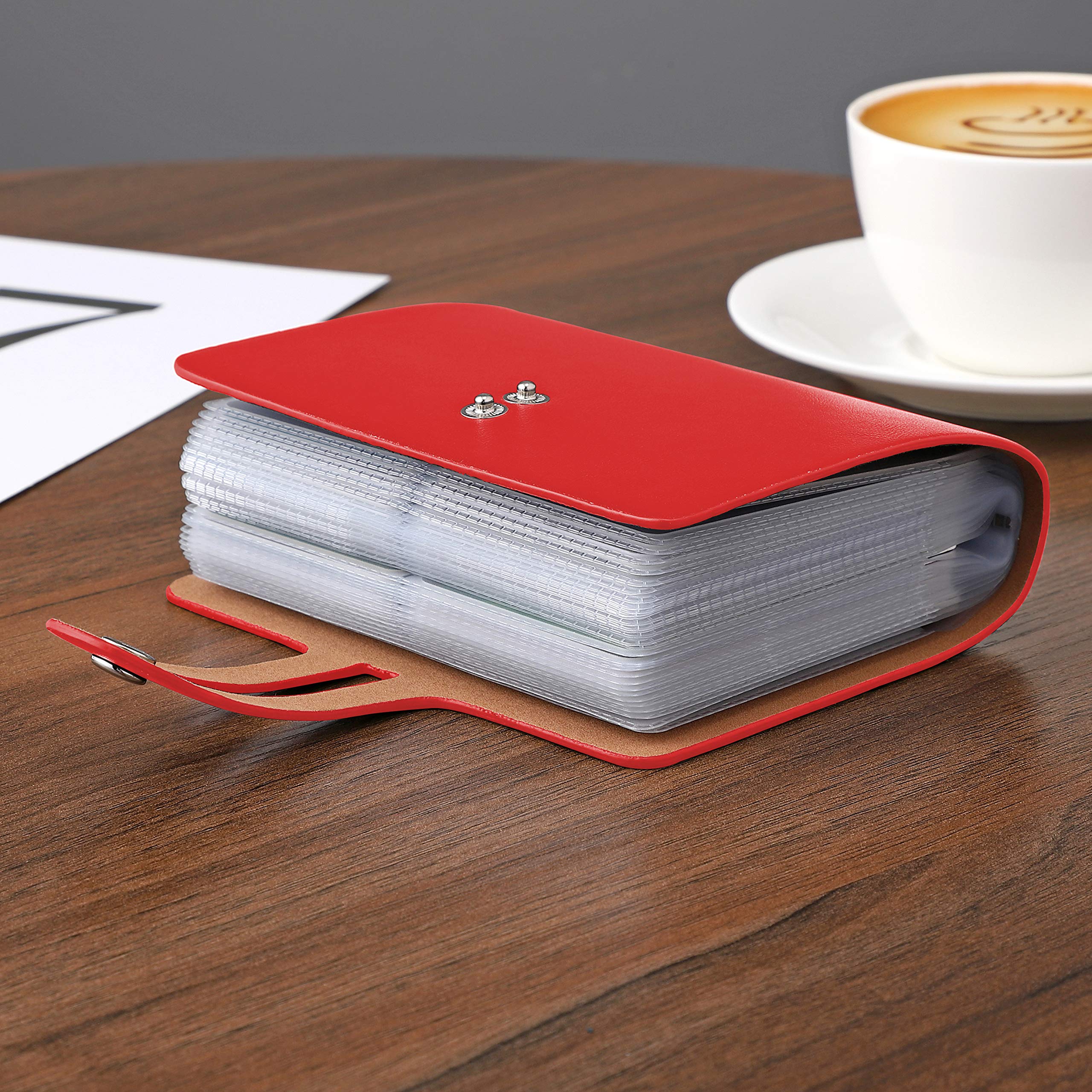 RFID Blocking Leather Credit Card Holder & Business Card Organizer - 60 Card Capacity, Slim Wallet for Men & Women (Red) - Perfect for Travel, Business & Everyday Use