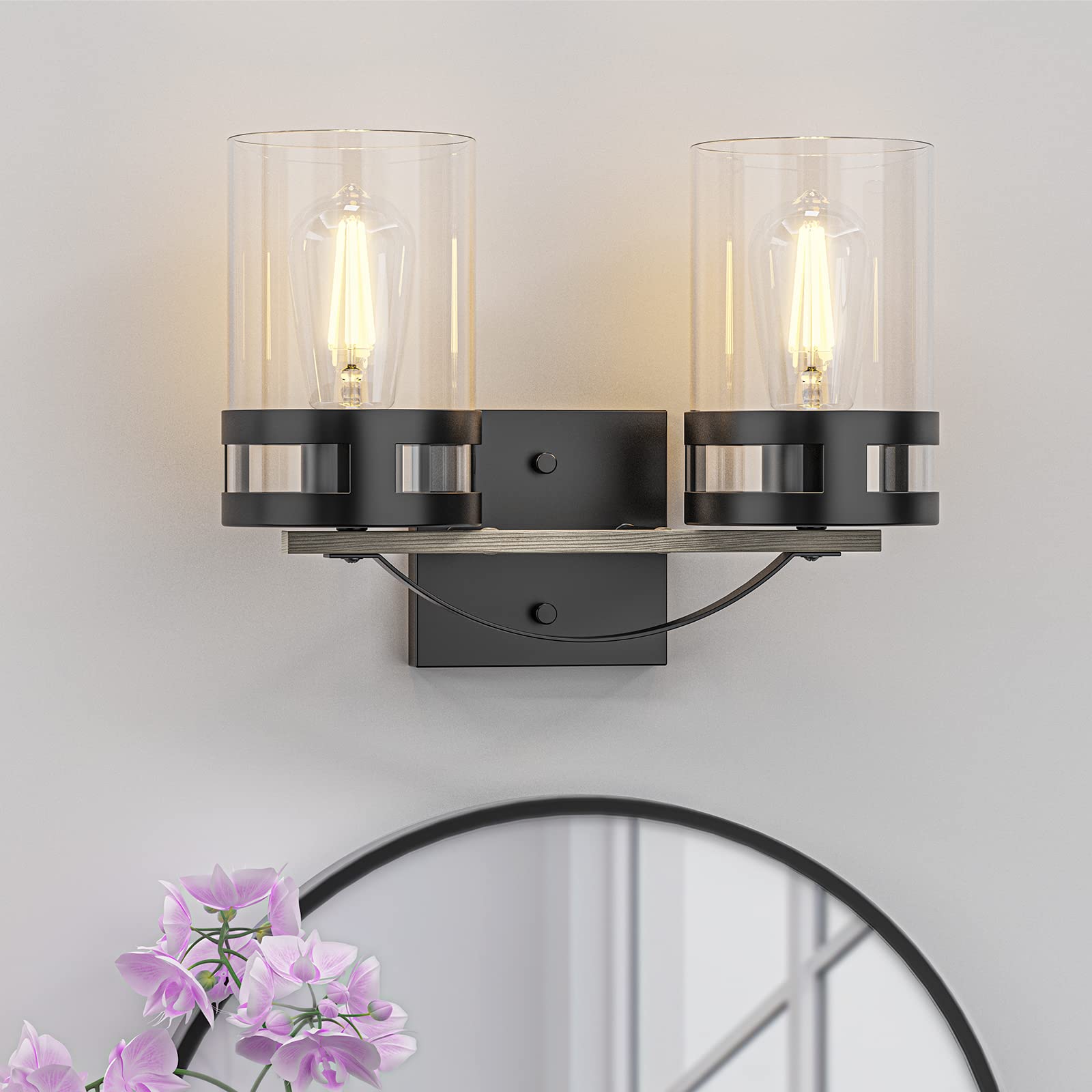 Modern Bathroom Vanity Light Fixture with Clear Glass Shade - 2-Light Wall Sconce for Bathroom, Living Room, Bedroom, Kitchen & Stairs - Elegant Indoor Lighting for Home Decor & Ambience