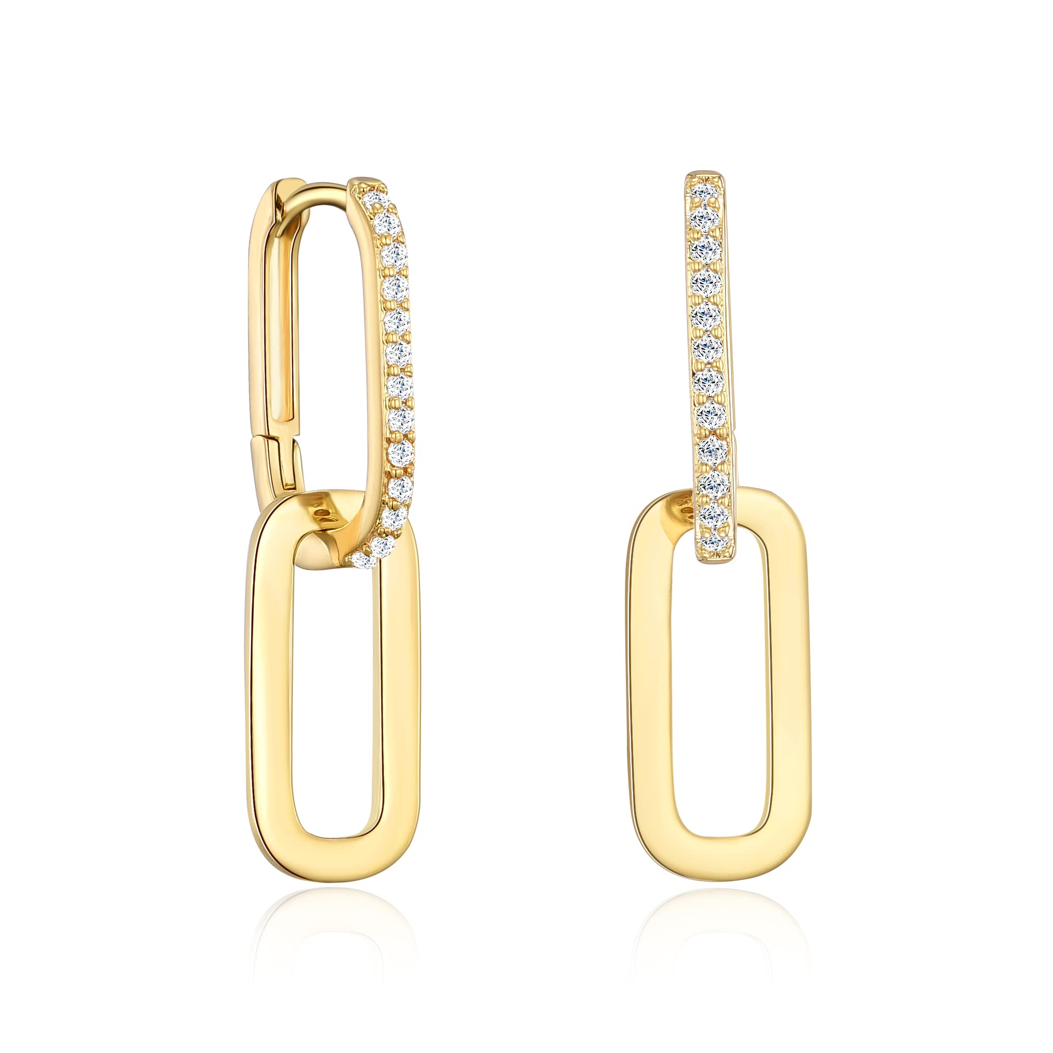 LILIE&WHITE 14K Gold Pave Cubic Zirconia Convertible Hoop Earrings for Women - Paperclip Link Chain Drop Dangle Rectangle Earrings Set | Perfect for Parties, Weddings & Everyday Elegant Jewelry