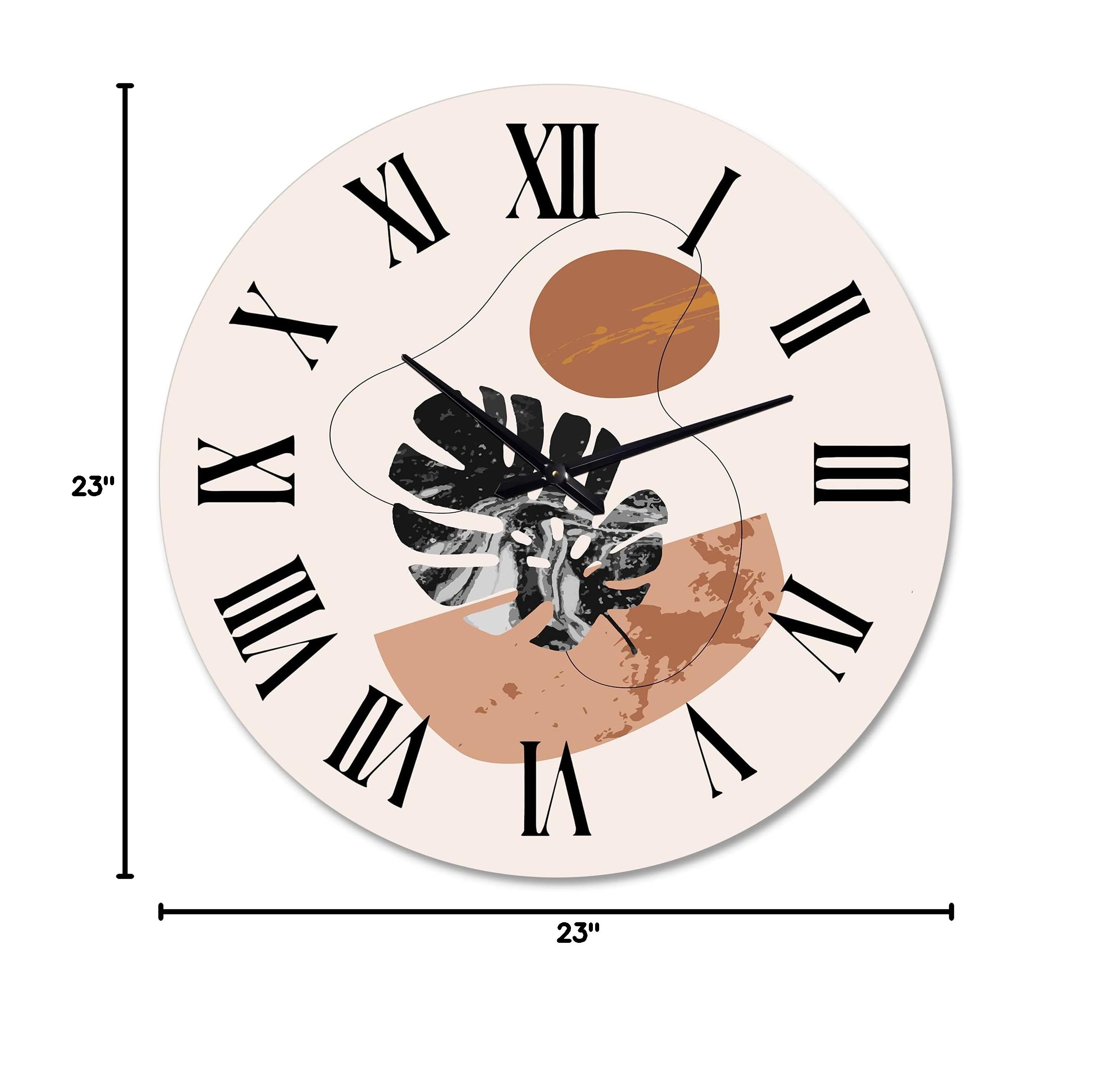 Modern Abstract Shapes & Tropical Monstera Leaves Wall Clock - Large Fractal Design for Office & Home Decor | Perfect for Living Room, Bedroom or Workspace