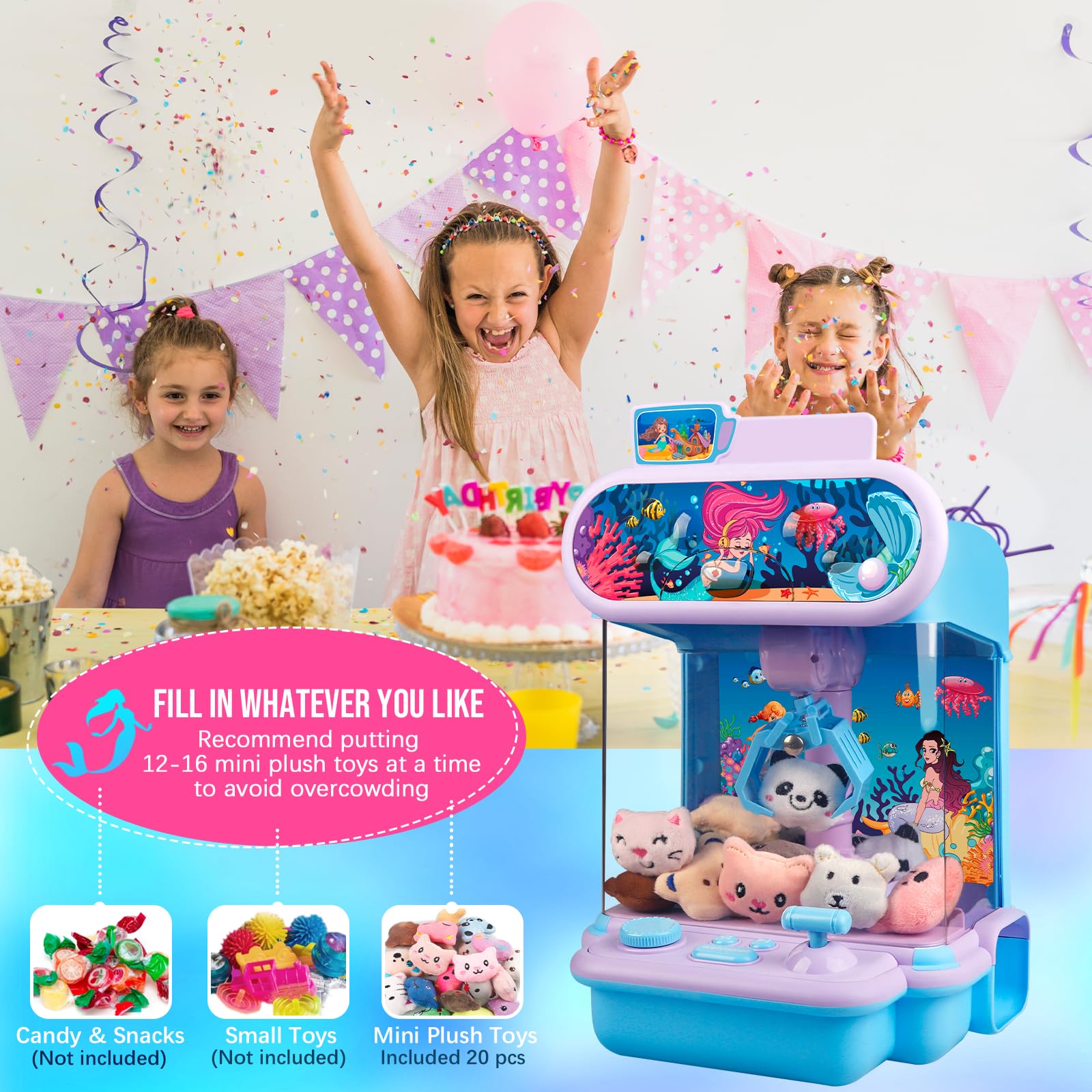 **Mini Claw Machine for Kids - Electronic Arcade Candy Grabber & Prize Dispenser Toy with 20 Plush Toys - Fun Party, Easter & Birthday Gift for Boys & Girls - Perfect for Home, Arcade & Carnival Games**