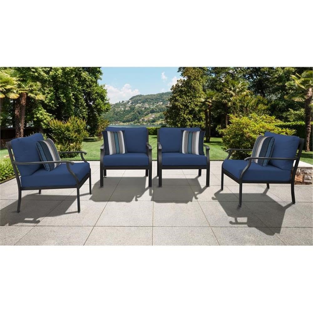 TK Classics Kathy Ireland Madison Ave. 4-Piece Aluminum Patio Furniture Set in Navy Blue - Outdoor Dining Set for Garden, Poolside & Backyard Relaxation