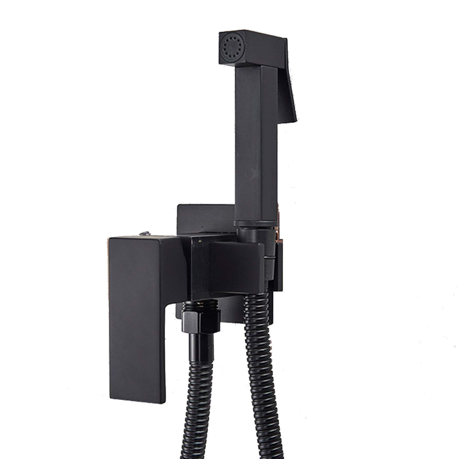 Solid Brass Handheld Bidet Sprayer for Toilet - Hot & Cold Water Mixer Tap with Wall Mounted Hygienic Shower Kit - Matte Black - Perfect for Bathroom, RV & Travel Use