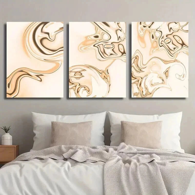3-Piece Abstract Beige Background Golden Waves Wall Art Set - 60x90cm Framed Canvas Prints | High Quality Australian Made | Ready to Hang | Perfect for Living Room, Bedroom & Office Decor