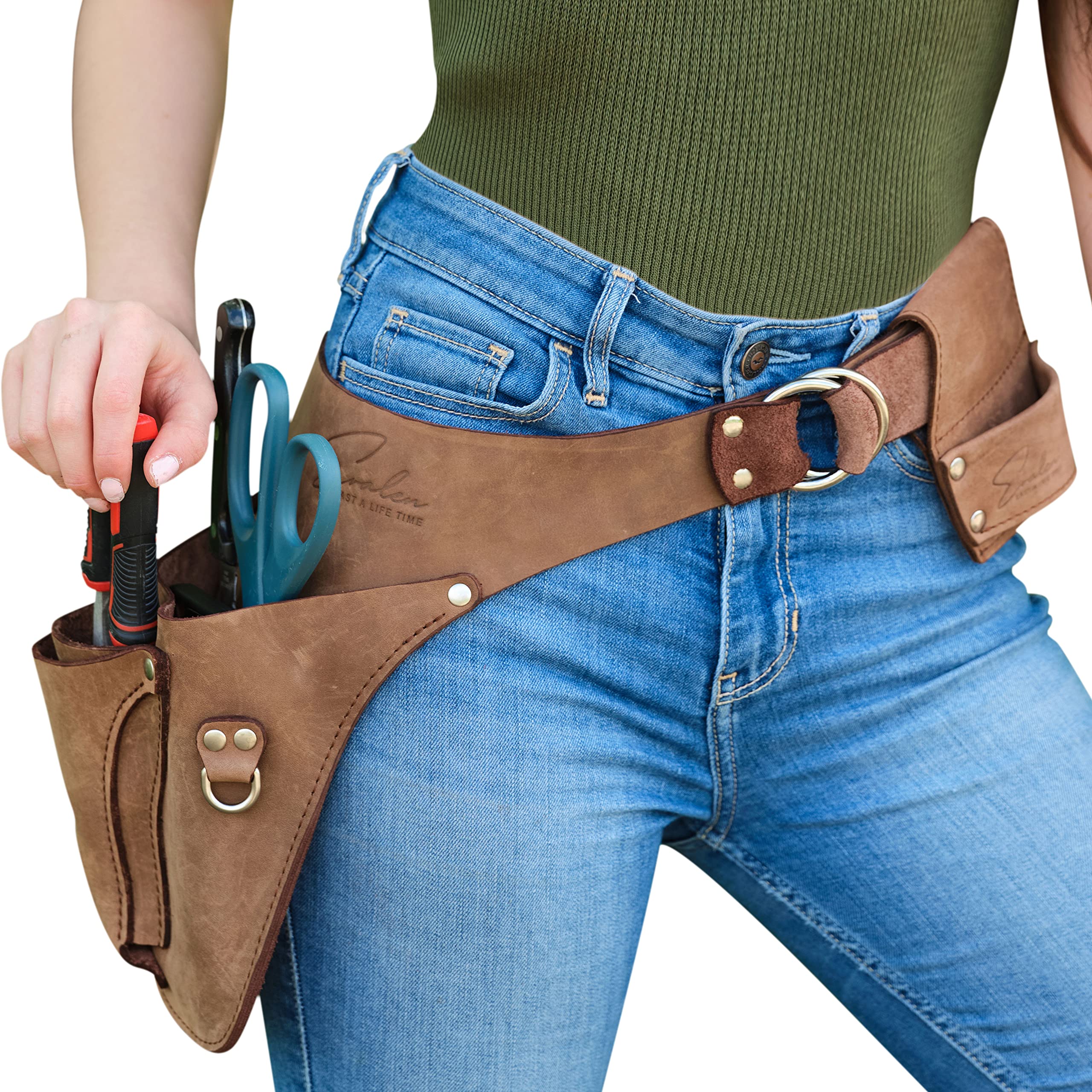 Premium Leather Garden Utility Belt for Women - Heavy Duty Florist Tool Holster & Gardening Apron with Hammer Holder - Perfect Gift Box Included (Ideal for Landscaping, Floral Arrangements & Outdoor Work)