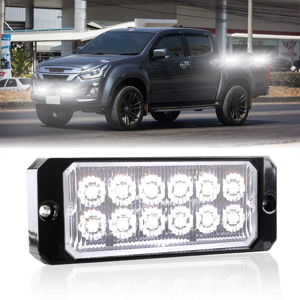 Sidaqi 12-24V White LED Emergency Strobe Light Bar - 12 LED Surface Mount Warning Flash Light for Cars, Trucks & Vehicles - Multiple Strobe Modes - Ideal for Police, Emergency & Roadside Safety Use