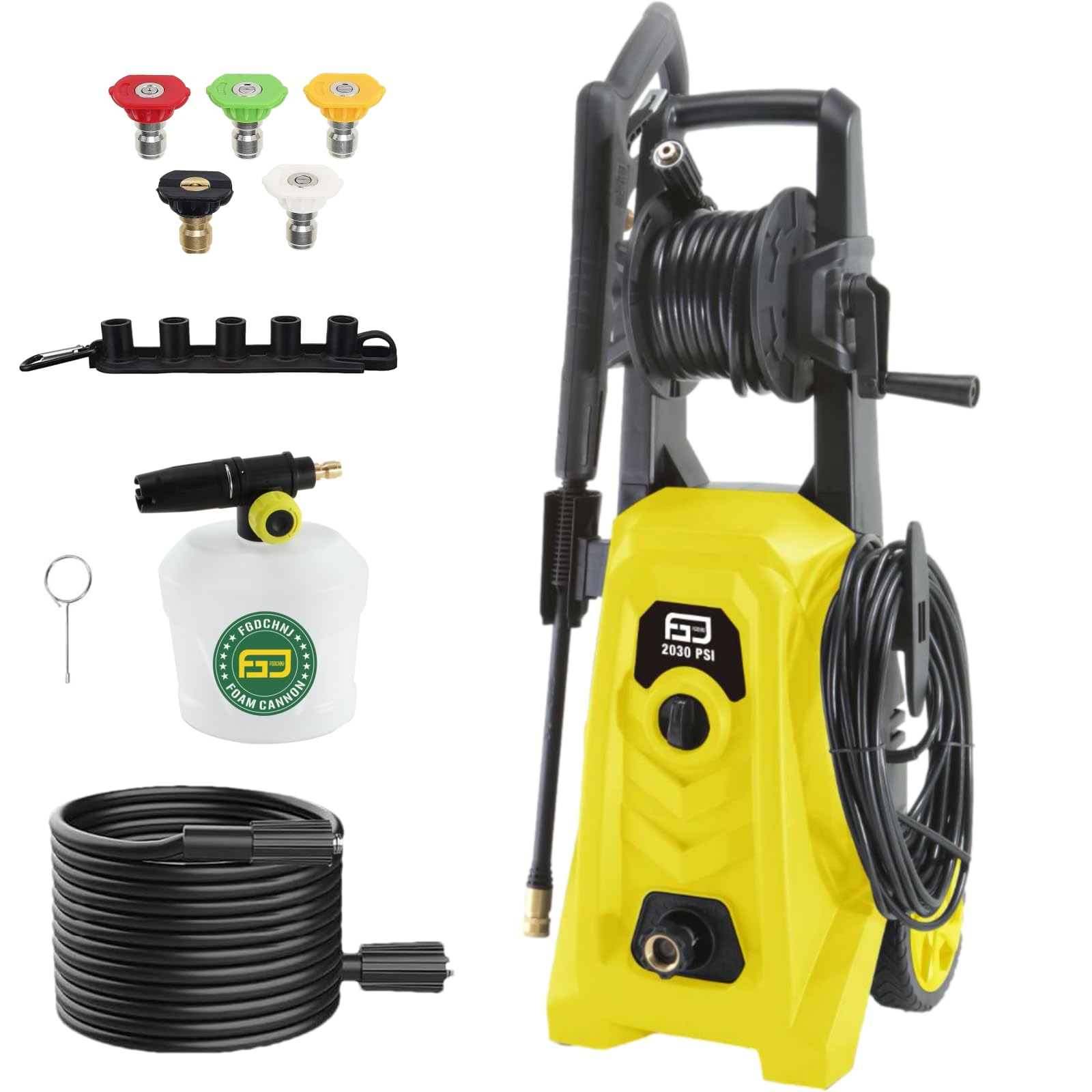 FGD3000 Electric Pressure Washer 2030PSI 1.76GPM 1800W High Power Washer - Portable Car Wash Machine with Spray Gun & Foam Cannon for Home, Driveway, Patio, and Vehicle Cleaning