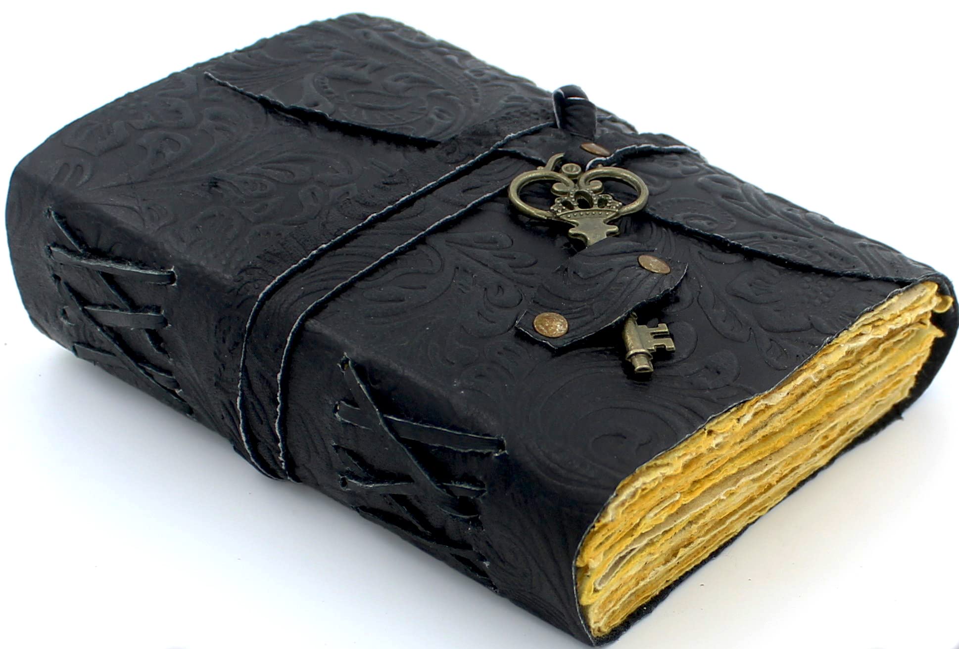 Vintage Leather Journal for Women - 7x5 Inch Black Leather Bound Sketchbook, Grimoire & Book of Shadows - Perfect for Watercolor, Writing & Witchcraft Practices