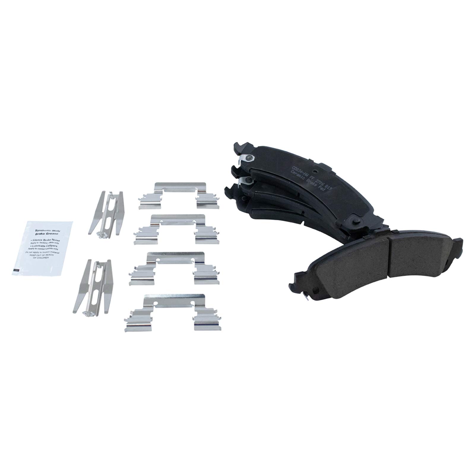 TRQ Rear Ceramic Brake Pads & Rotors Kit with Parking Shoes & Backing Plates for GM Silverado/Sierra 1500/2500/3500 Trucks - Perfect for Heavy-Duty Towing & Off-Road Driving