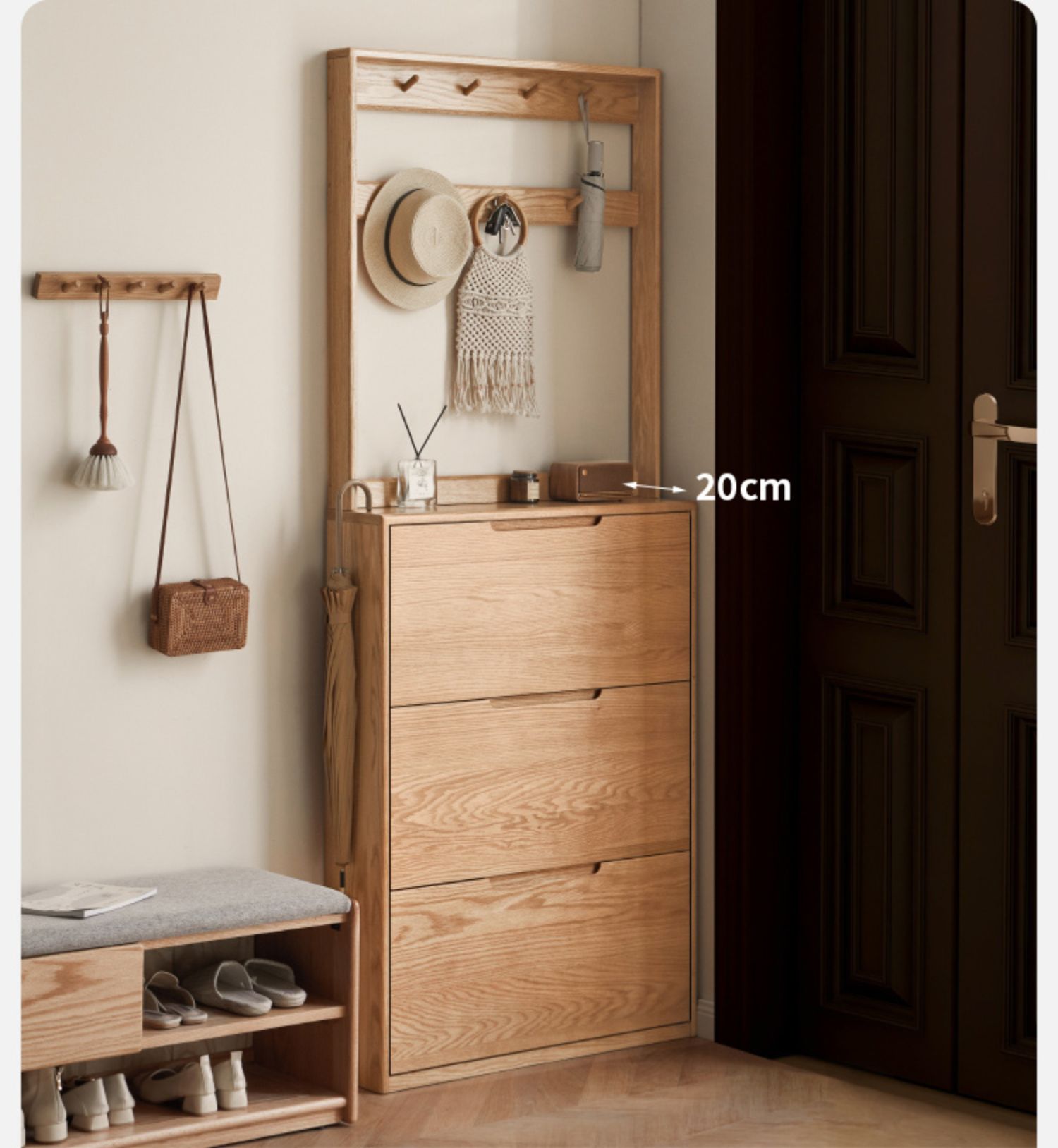 Solid Wood Shoe Cabinet - Thin Oak & Poplar Entryway Storage Organizer for Home, Porch, and Doorway | Perfect for Small Spaces & Clutter-Free Entry
