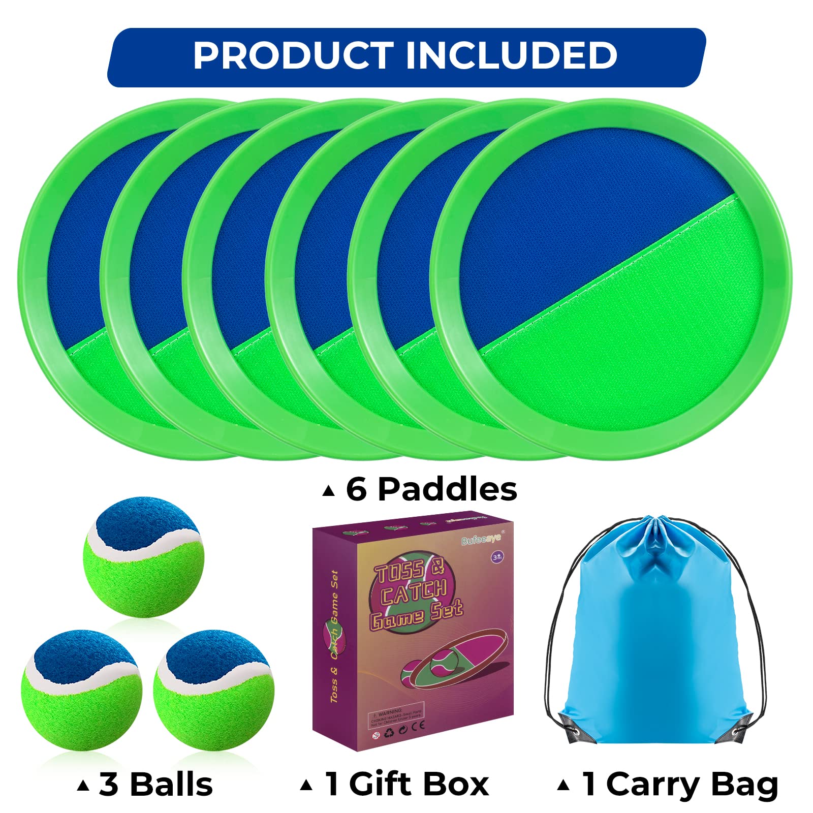 Outdoor Toss and Catch Ball Set for Kids Ages 4-8 - 6 Paddles & 3 Balls | Fun Backyard Games for Children & Adults | Perfect Birthday Gift for 3-8 Year Old Boys & Girls | Great for Park Play, Beach Games, and Family Yard Activities