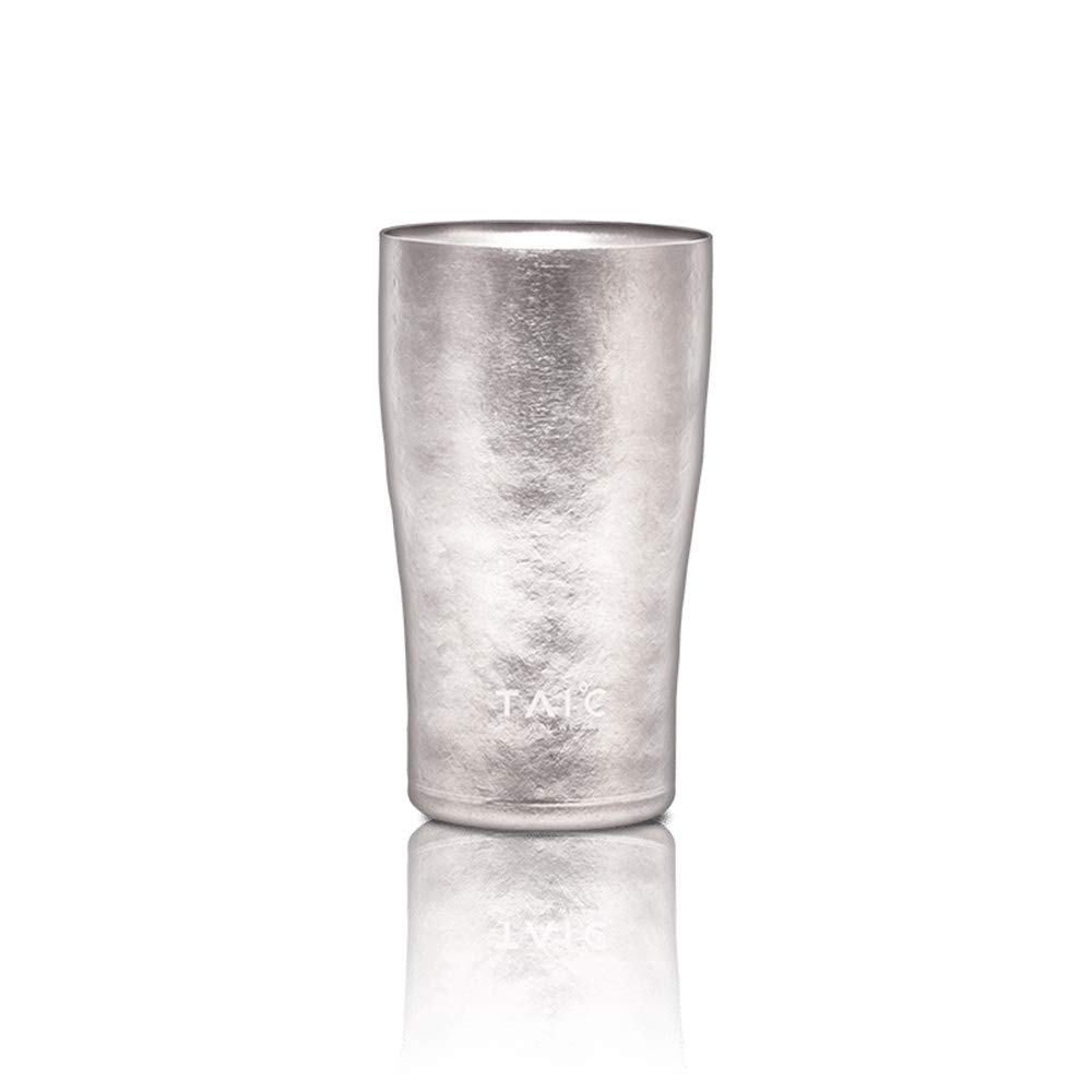 TAIC Pure Titanium Tumbler 450ml (15 fl oz) - Double Wall Vacuum Insulated Beer Mug for Hot & Cold Drinks - Keeps Beverages Cold for 24 Hours & Hot for 12 Hours - Perfect for Coffee, Iced Tea, Beer & Cocktails - Durable & BPA-Free (Silver) - Ideal for Camping, Office & Outdoor Activities