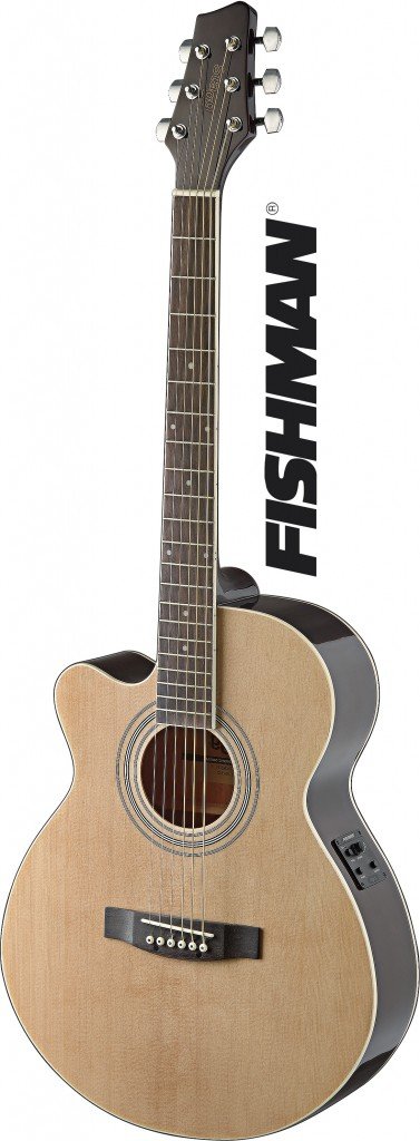 Stagg SA40MJCFI-LH Left Handed Mini Jumbo Cutaway Acoustic-Electric Guitar with FISHMAN Preamp - Natural Finish | Perfect for Travel, Stage Performances & Home Practice