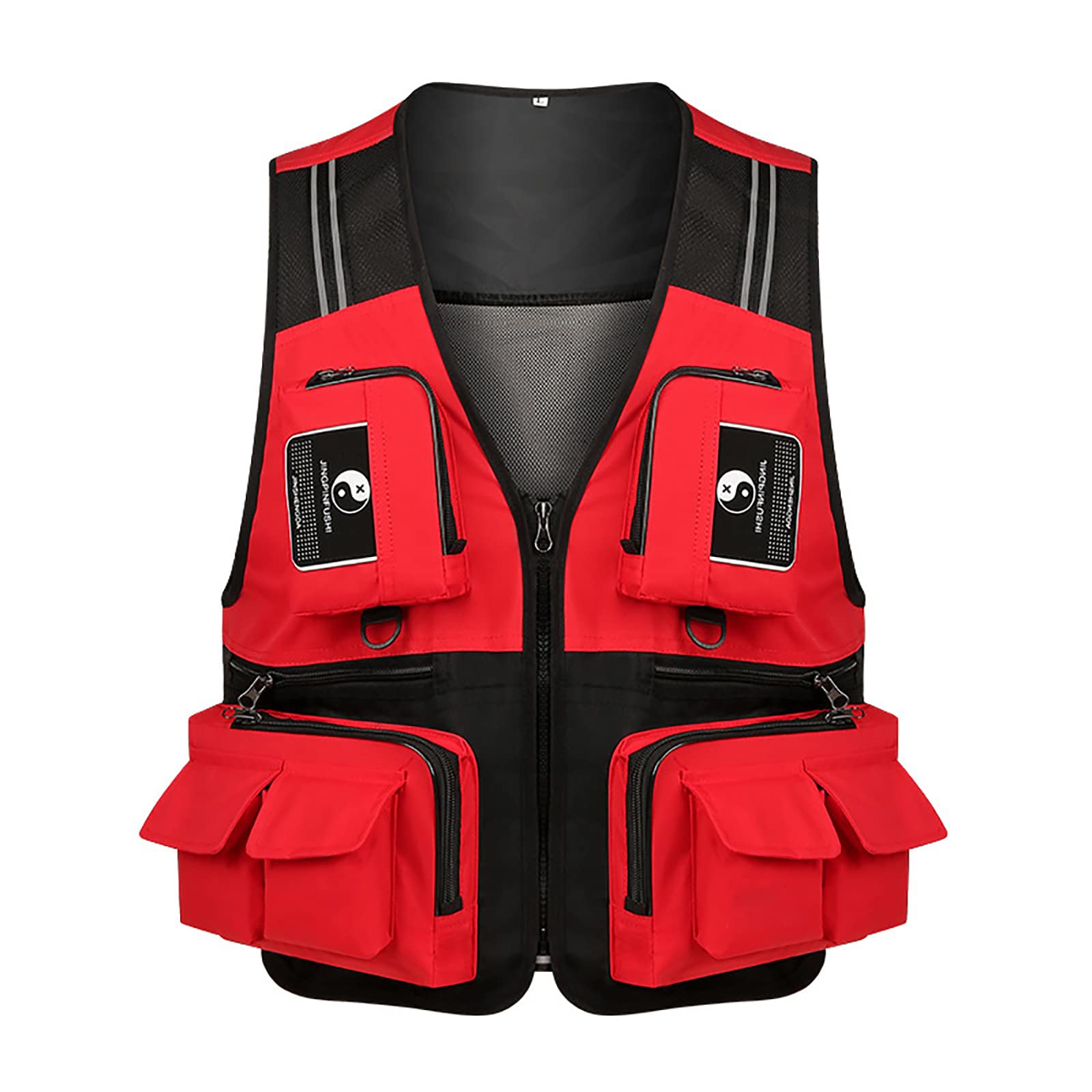 Gmjay Summer Fishing Photography Vest - Breathable Mesh Back, Multiple Pockets, Camouflage Design for Men & Women (Red, XL) - Ideal for Fly Fishing, Outdoor Work, Travel & Photography