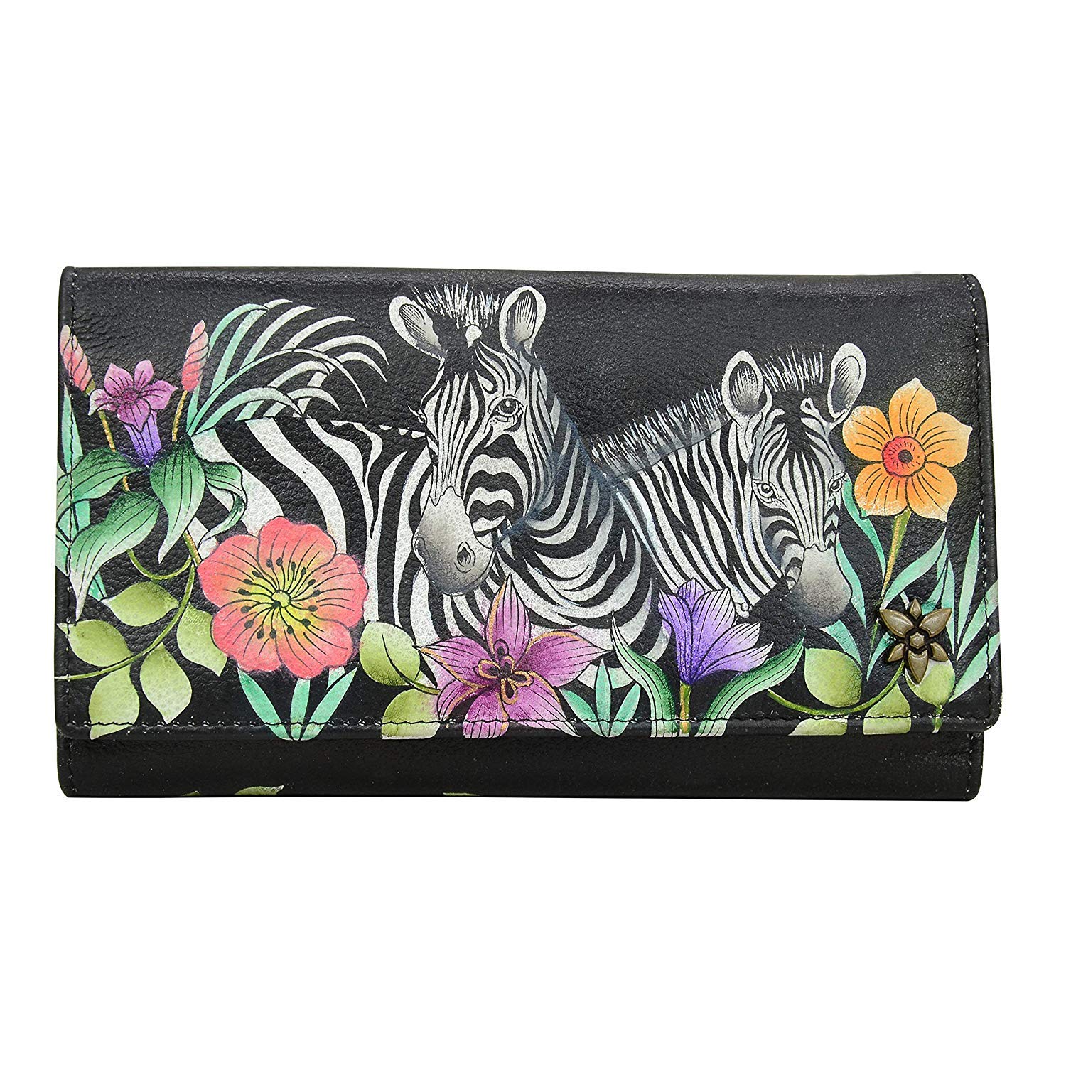 Anuschka Hand-Painted Genuine Leather RFID Blocking Women's Wallet - Playful Zebras Design, 3-Fold Compact Purse for Everyday Use & Travel Accessories