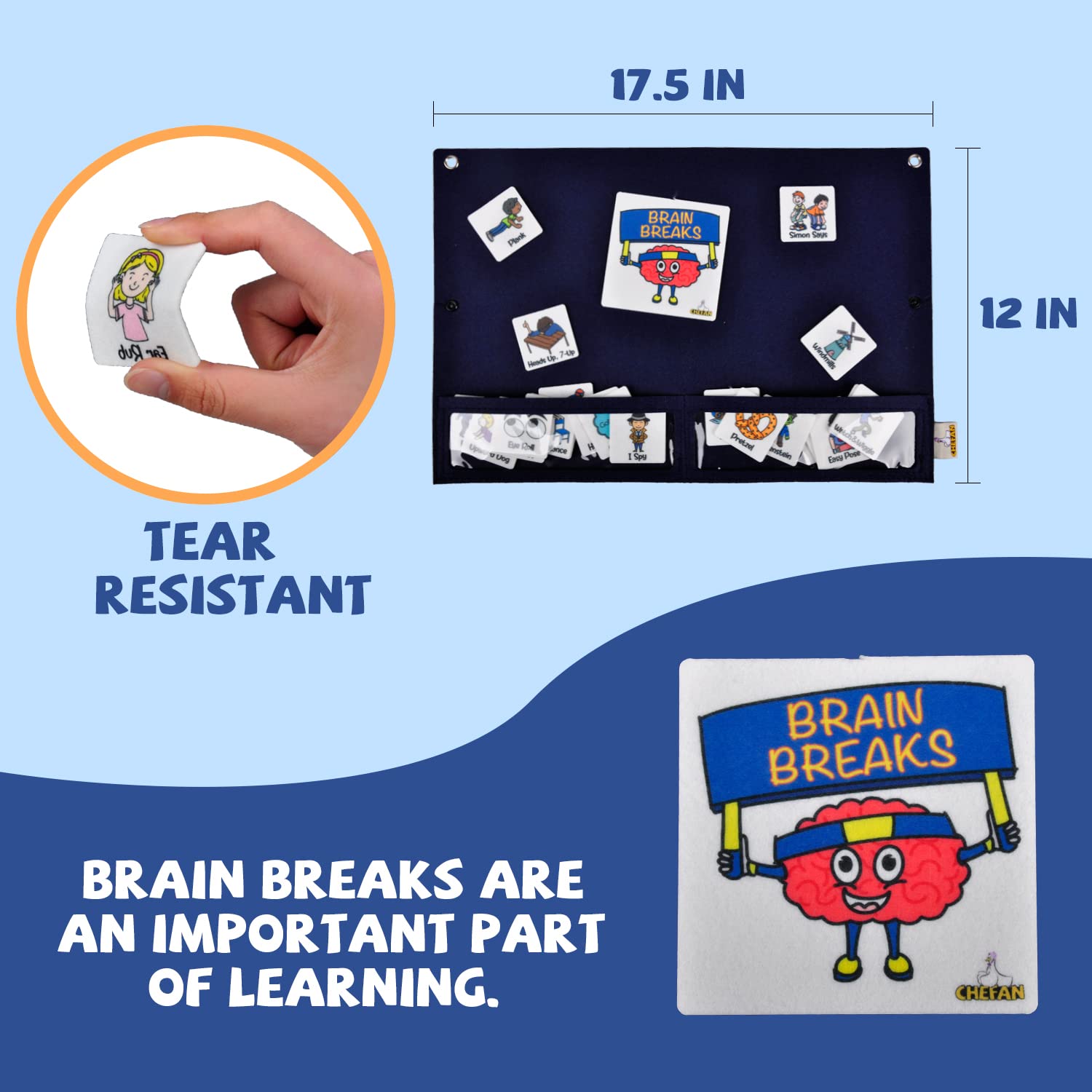 CHEFAN Classroom Brain Break Activities Board - 56 Fun Exercise Cards for Kids, PE Equipment & Gym Learning Games | Perfect for Physical Education, Recess Play & Indoor/Outdoor School Activities
