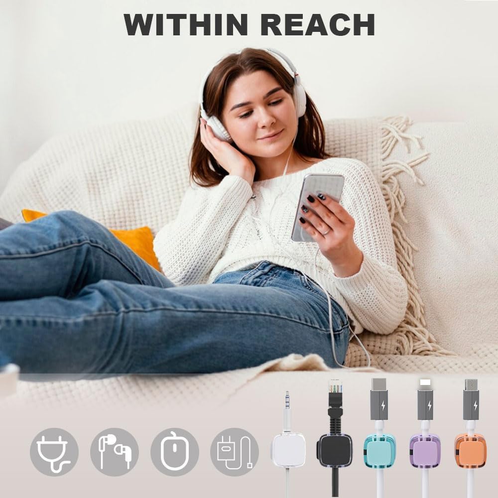 6 Pack Magnetic Cable Organizer - 2024 New Strong Adhesive Cord Organizer for Phone USB Charging Cables - Neat Wire Storage Holder (Black) - Perfect for Home Office Desk, Car, Travel & Workspace Organization