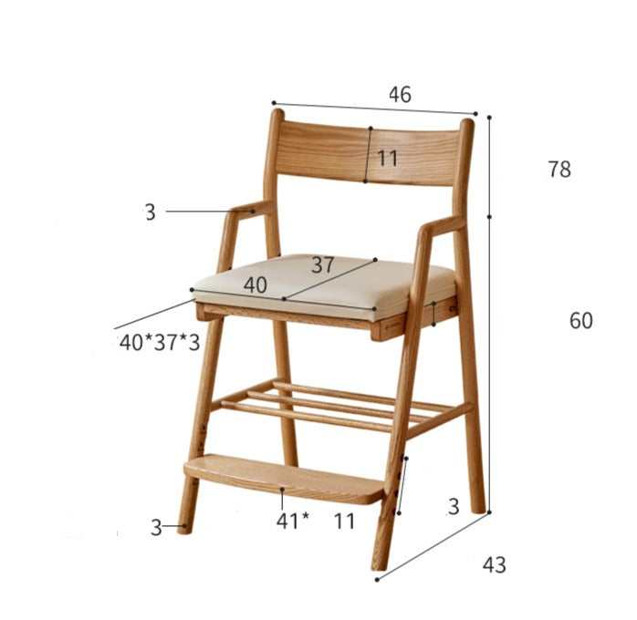 Adjustable Height Oak Solid Wood Kids Chair - Sturdy & Ergonomic Design for Study, Dining & Playtime