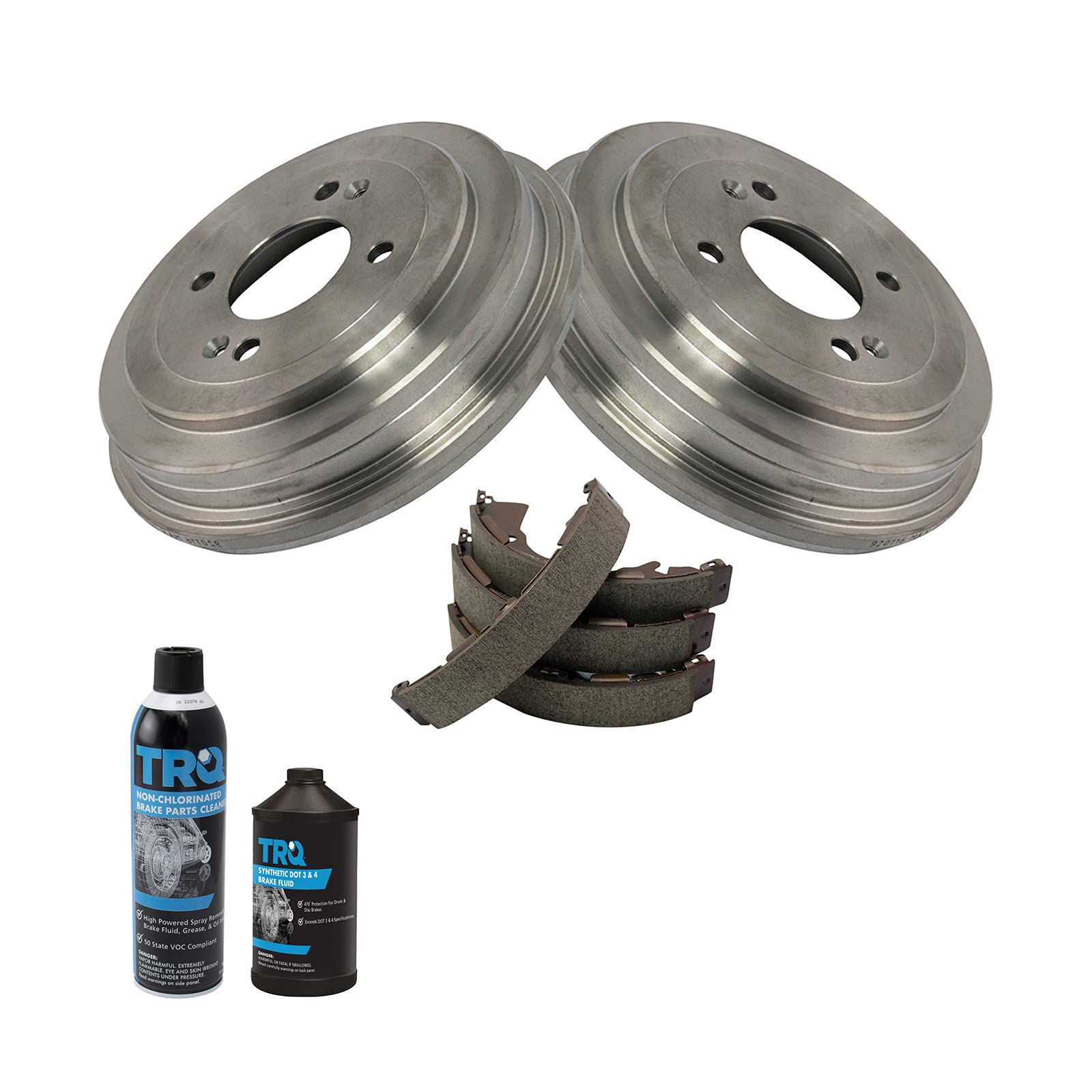TRQ Rear Brake Shoe & Drum Kit with Brake Fluid & Cleaner - Compatible with 2006-2011 Hyundai Accent, Kia Rio, Kia Rio5 - Perfect for Brake Maintenance & Repair | DIY Car Repair & Auto Shop Use