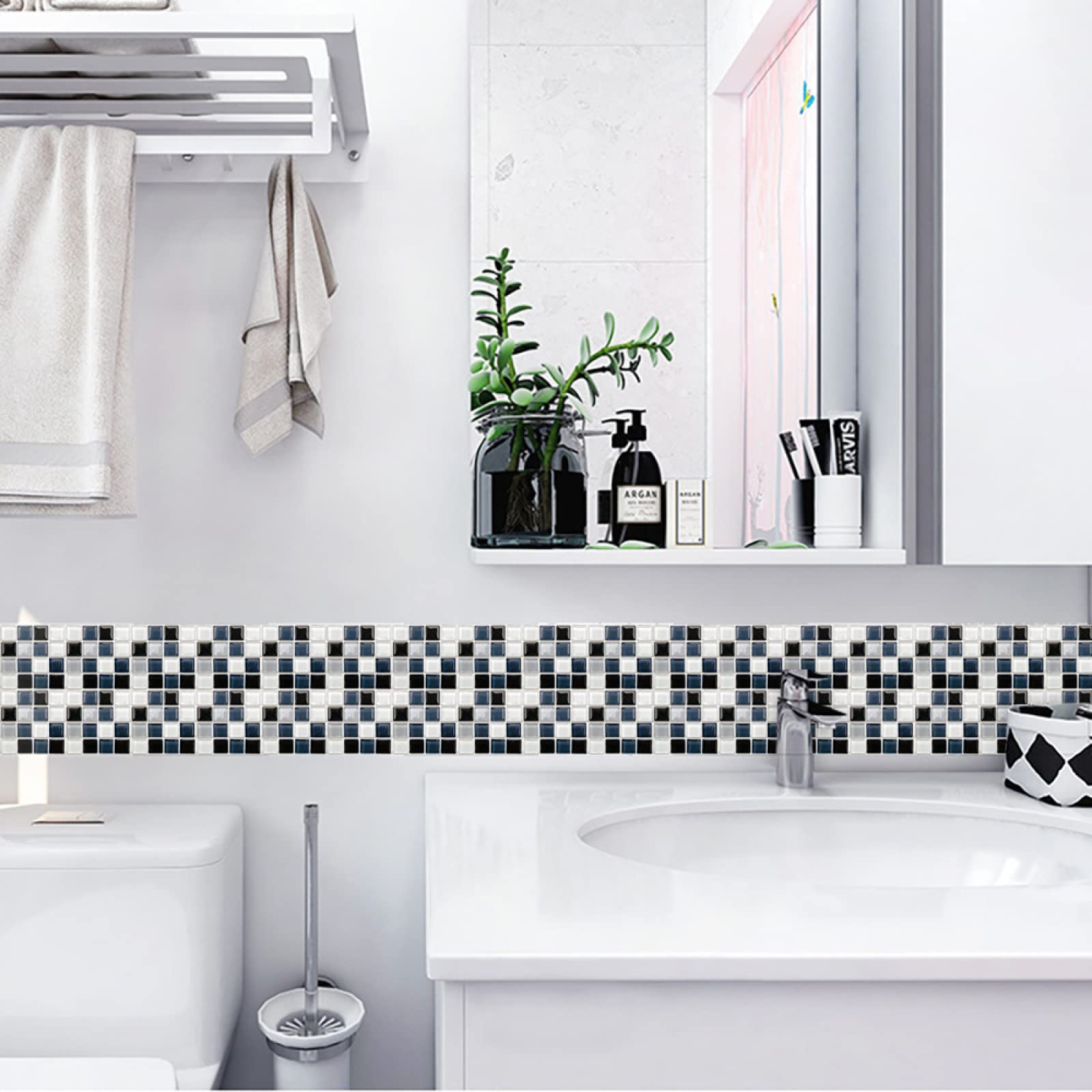 YHXCT Peel and Stick Marble Mosaic Tile Stickers - 10cm×10cm (10Pcs) - Waterproof Self-Adhesive Wall Decals for Kitchen, Bathroom, Backsplash - Crystal Hard Simulation Tiles for Home Renovation & DIY Projects