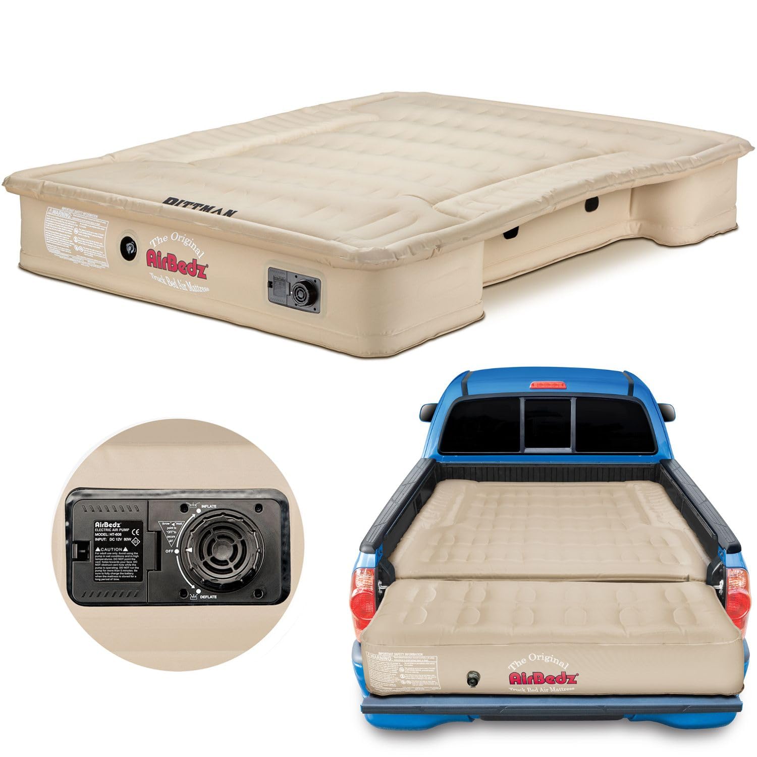 Pittman Truck Bed Air Mattress - 5.5ft to 5.8ft Full Size Short Bed Airbedz for Pickup Trucks | 25% More Coverage | Waterproof & Durable Camping Mattress for Outdoor Adventures, Road Trips & Tailgating