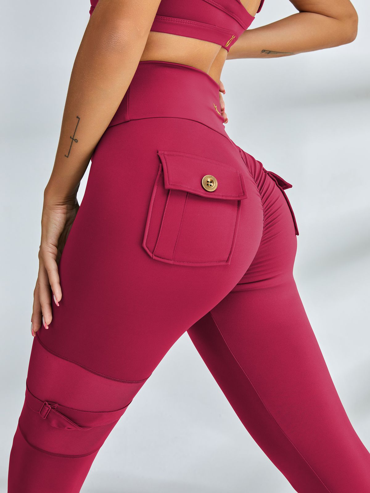ZASUWA Women's High Waisted Cut Out Mesh Pocket Scrunch Butt Lifting Leggings - Gym Workout, Yoga, Running & Casual Wear
