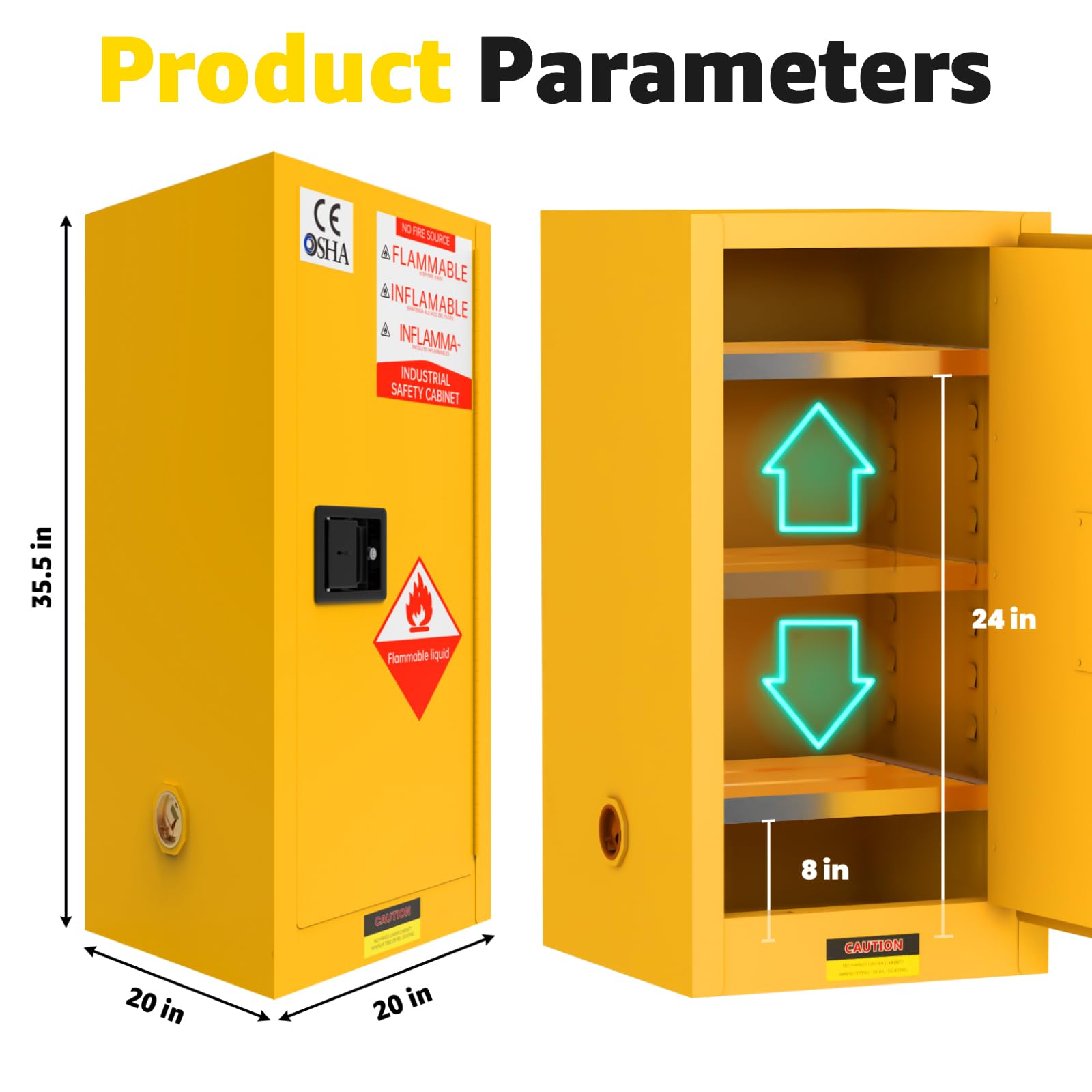 16 Gallon Flammable Storage Cabinet - 35.5