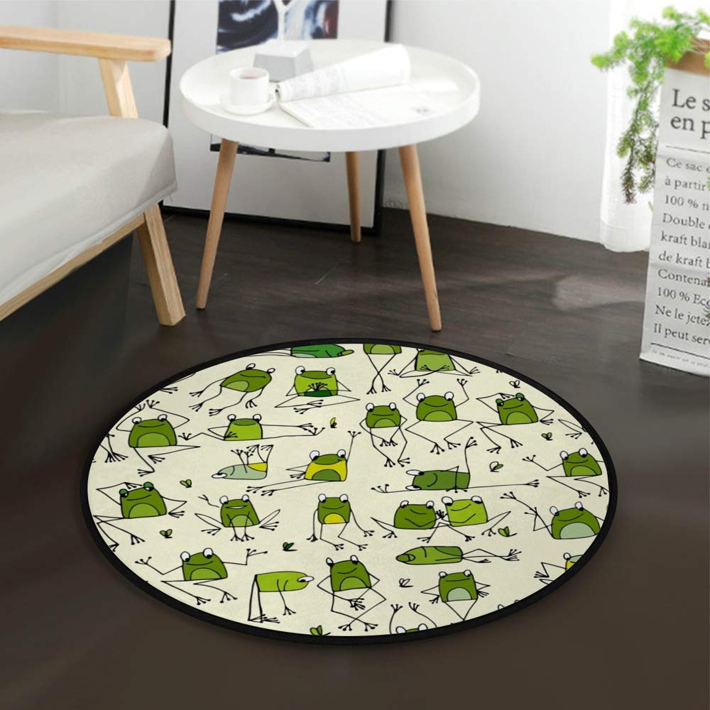 Funny Frog Cartoon Round Area Rug - Soft Polyester Floor Mat for Living Room, Bedroom & Kids Play Area - 3' Diameter Non-Slip Yoga Mat - Perfect for Nursery Decor, Playtime & Cozy Home Spaces