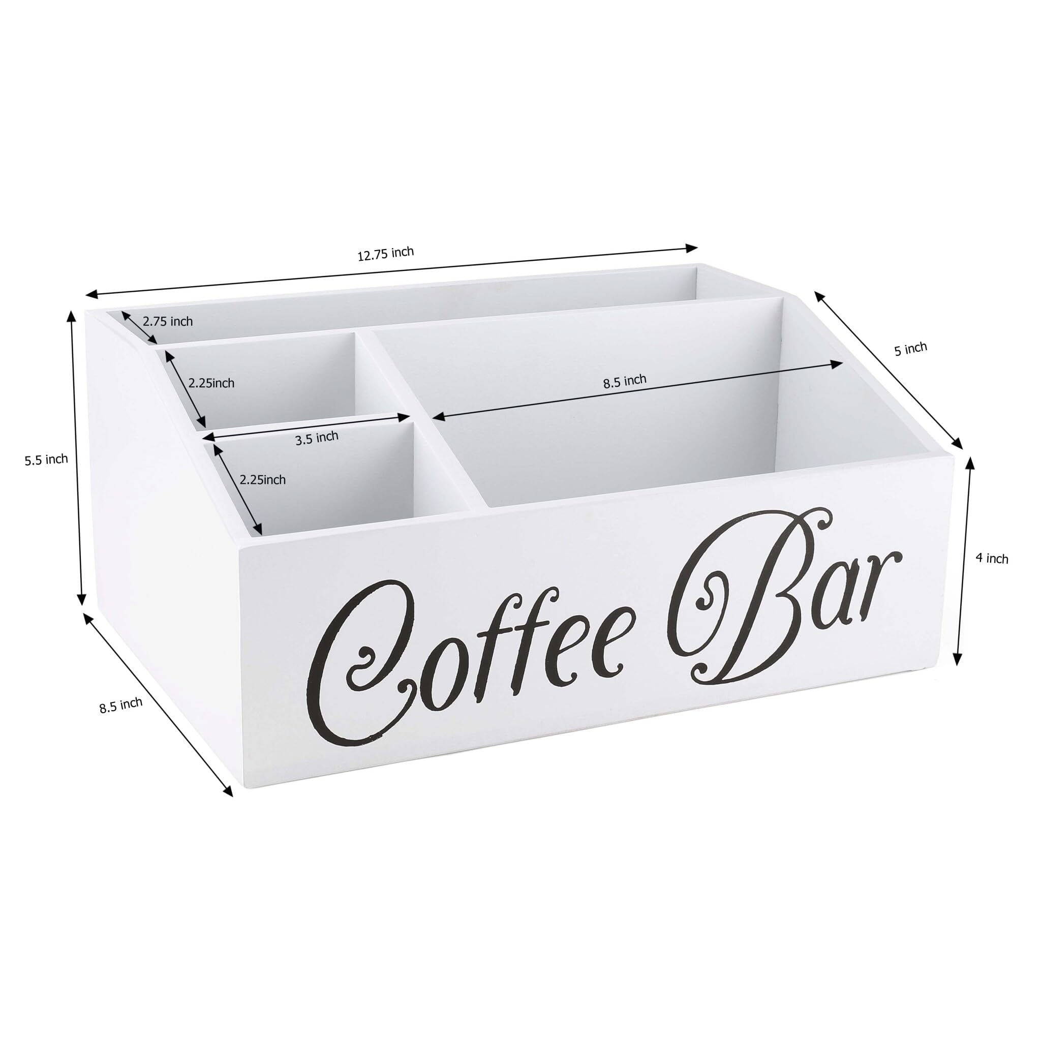 Farmhouse Style Wooden Coffee Station Organizer - Countertop & Desk Coffee Bar Accessories Holder for Cups, Pods & More (Off White) | Perfect for Kitchen, Office & Home Decor