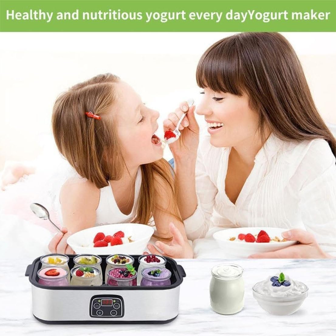 Automatic Digital Yogurt Maker Machine with 8 Glass Jars - Adjustable Temperature & 36-Hour Timer Control for Homemade Probiotic Yogurt - Perfect for Healthy Breakfast, Snacks & Family Nutrition