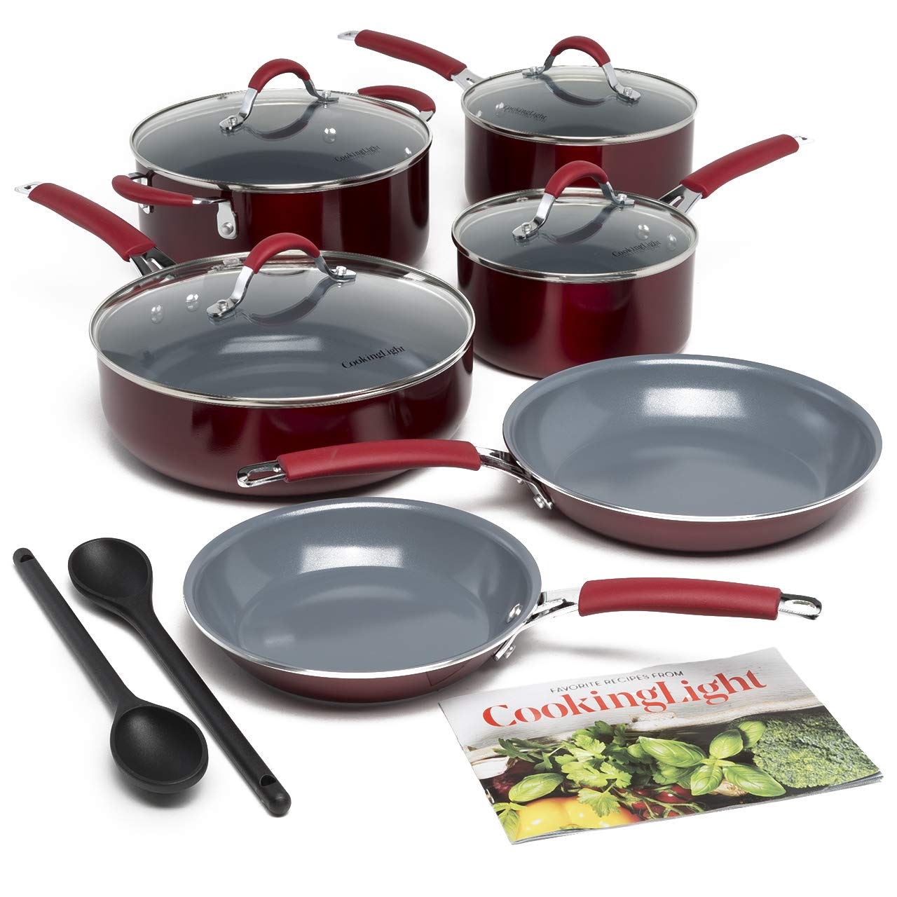 **Nonstick Ceramic Cookware Set - 12-Piece Pots and Pans with Silicone Stay-Cool Handles, Dishwasher Safe, Red - Perfect for Healthy Cooking & Family Meals**