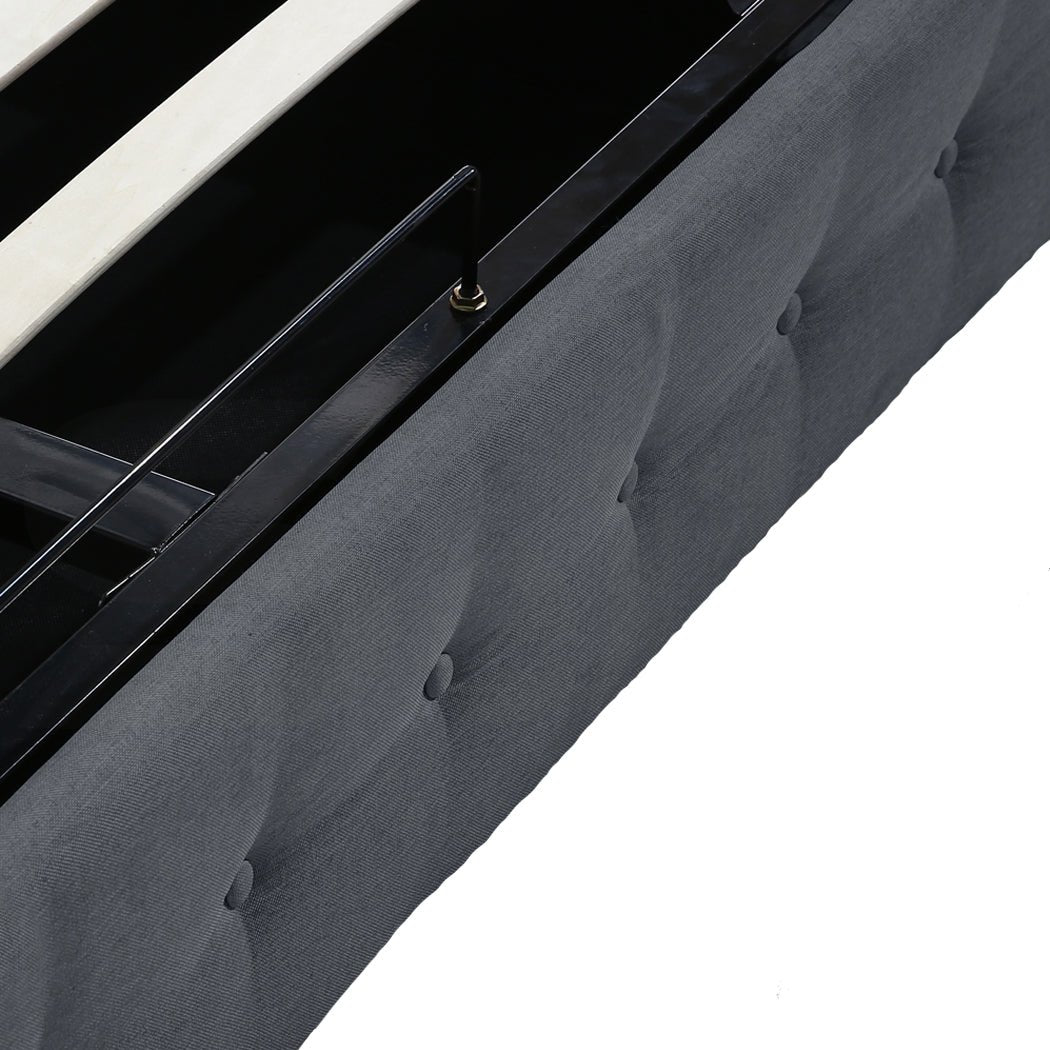 Bendigo Queen Size Gas Lift Storage Bed Frame with Hydraulic Mechanism - Dark Grey - Perfect for Small Bedrooms & Guest Rooms