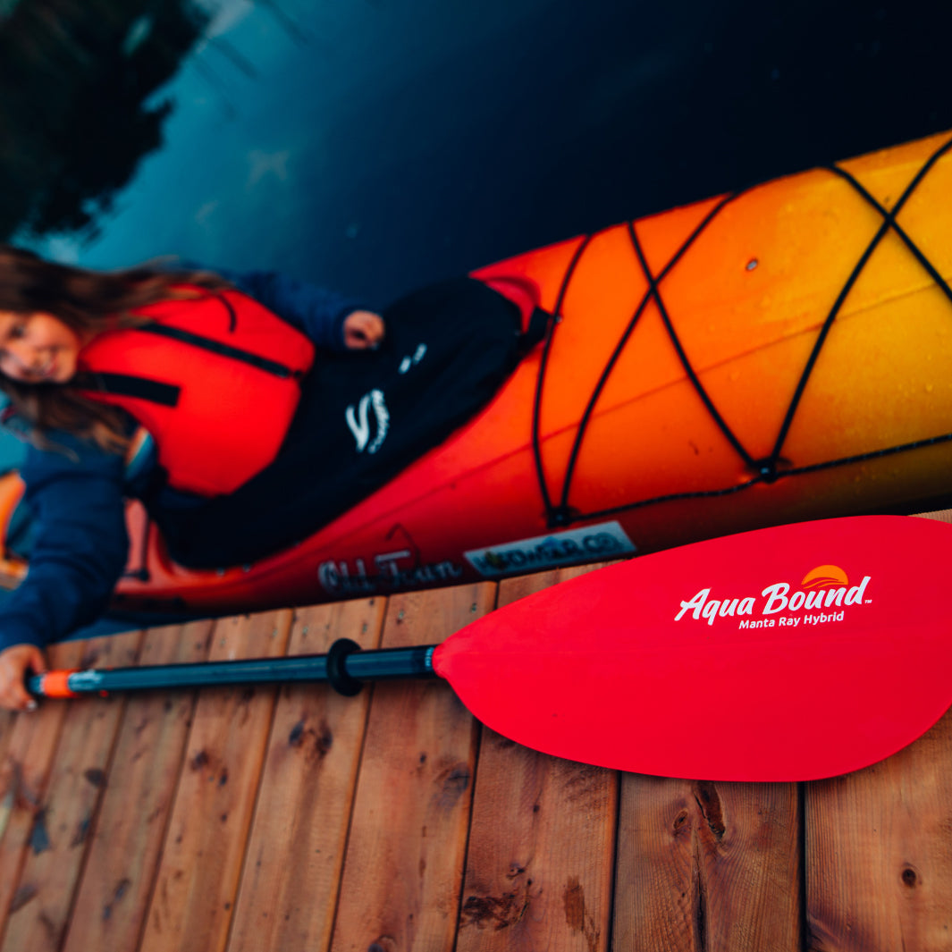Aqua Bound Manta Ray Hybrid Posi Lock 2-Piece Kayak Paddle - Lightweight Carbon Fiber Shaft with Durable Nylon Blades - Perfect for Touring, Fishing & Recreational Kayaking