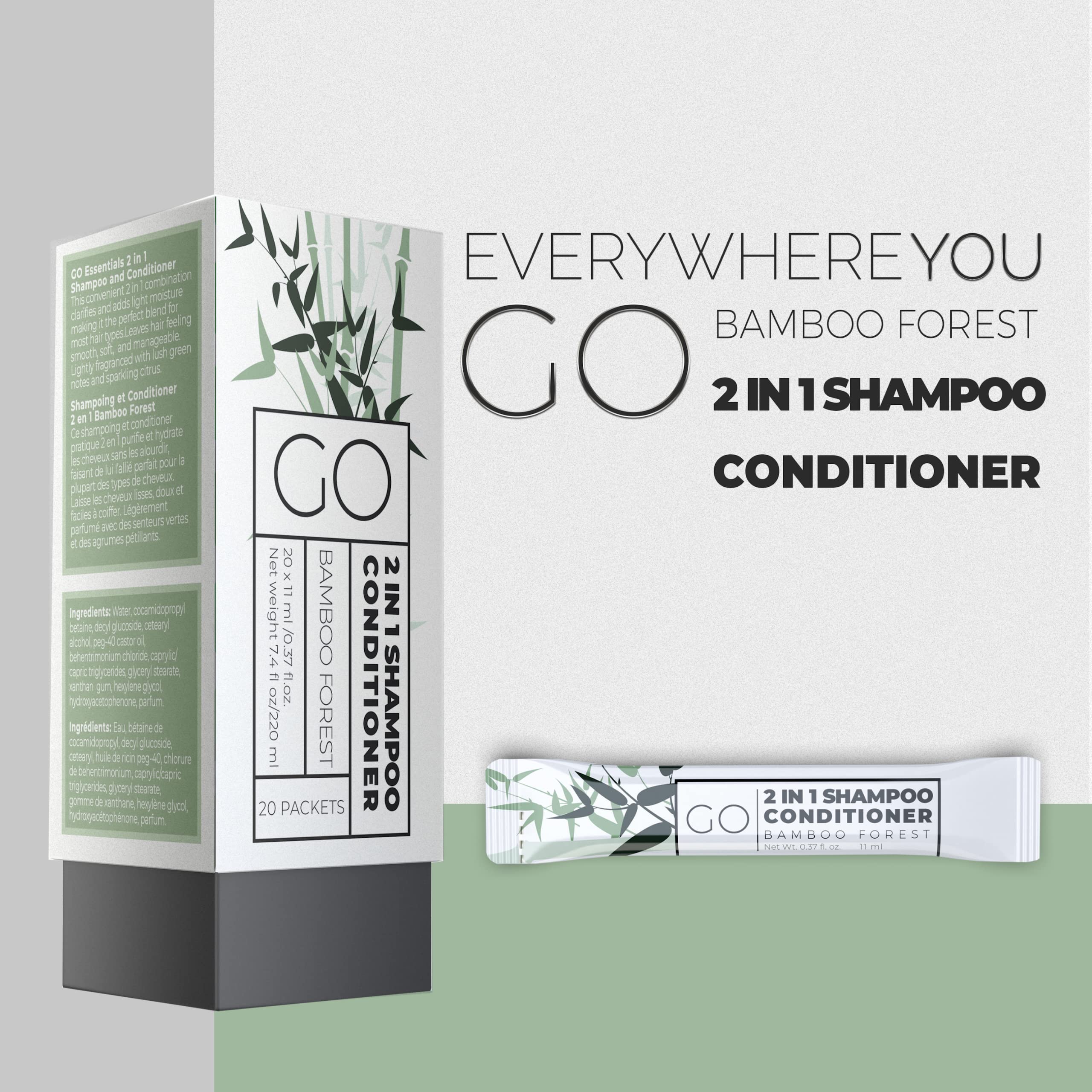 GO Essentials 2-in-1 Shampoo & Conditioner with Body Wash Travel Packets - Portable Toiletries for Hotels, Homeless Care Kits, AirBnB Essentials | Perfect for Travel, Camping, Gyms & Emergency Preparedness